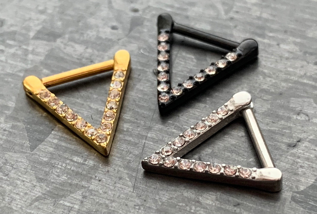 1 Piece Unique Triangle CZ Gem Steel Hinged Segment Ring - 16g - 8mm internal diameter - Black, Silver and Gold available!