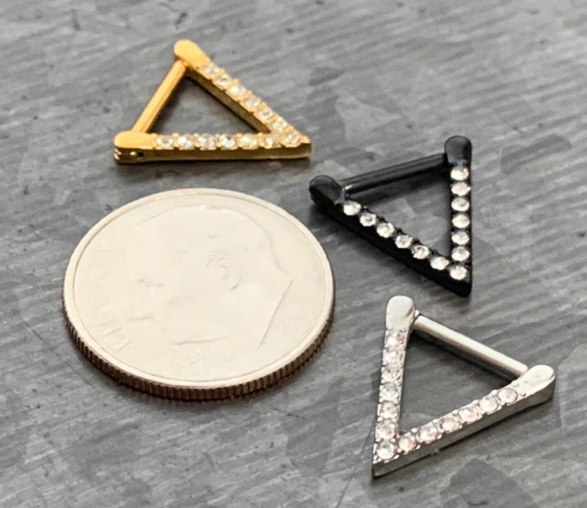 1 Piece Unique Triangle CZ Gem Steel Hinged Segment Ring - 16g - 8mm internal diameter - Black, Silver and Gold available!