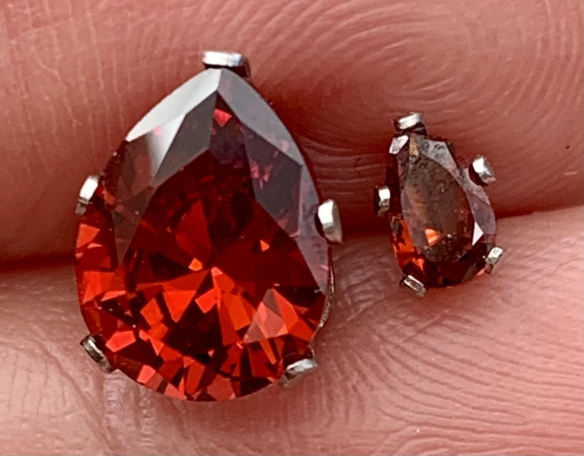 PAIR of Stunning Hypoallergenic Red CZ Gem Teardrop Stud Earrings - 3mm, 4mm, 5mm, 6mm & 7mm Gem Size Available!