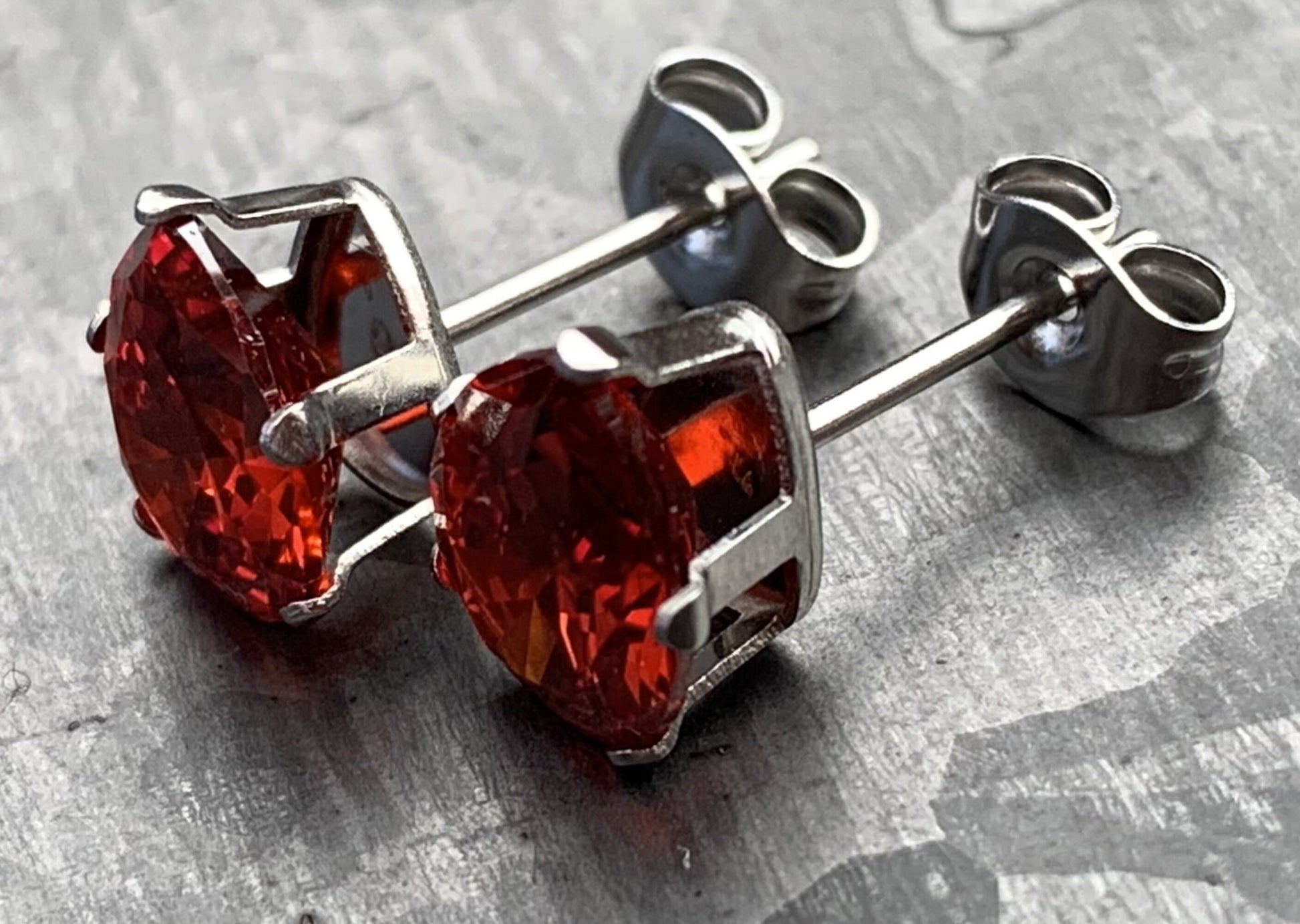 PAIR of Stunning Hypoallergenic Red CZ Gem Teardrop Stud Earrings - 3mm, 4mm, 5mm, 6mm & 7mm Gem Size Available!