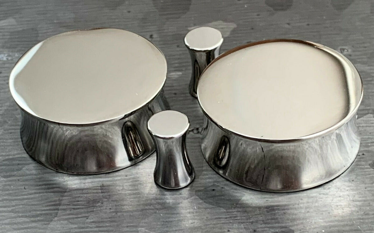 PAIR of Stunning Hand Polished Solid 316L Surgical Steel Double Flare Saddle Plugs - Gauges 4g (5mm) thru 1" (25mm) available!