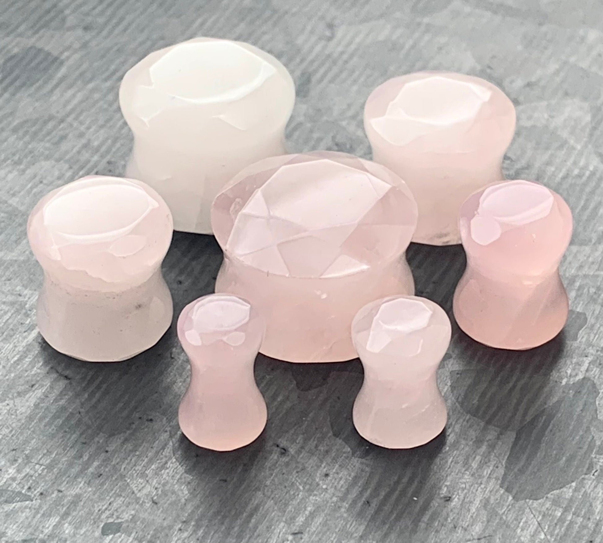 PAIR of Beautiful Faceted Organic Rose Quartz Stone Double Flare Plugs - Gauges 4g (5mm) through 5/8" (16mm) available!