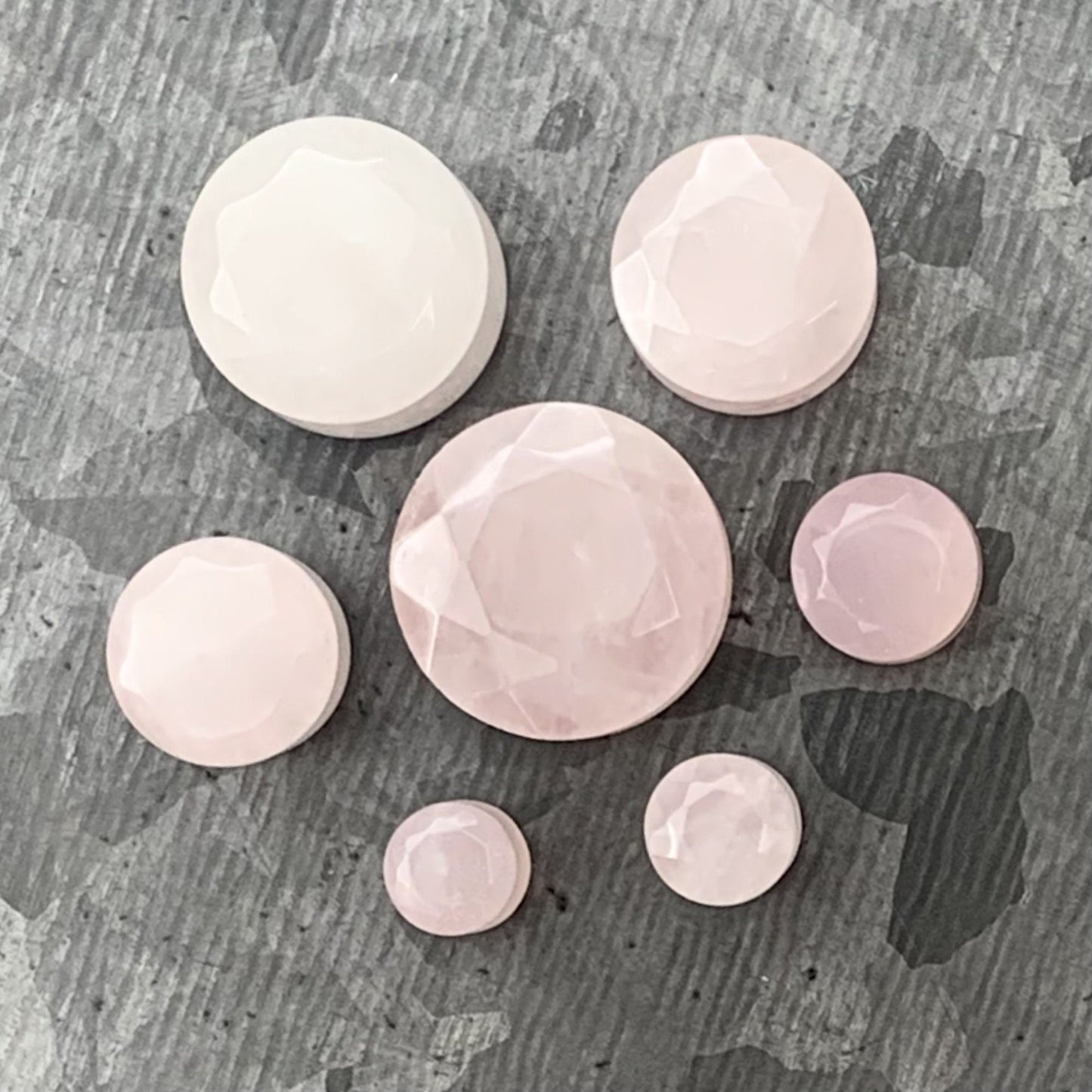 PAIR of Beautiful Faceted Organic Rose Quartz Stone Double Flare Plugs - Gauges 4g (5mm) through 5/8" (16mm) available!