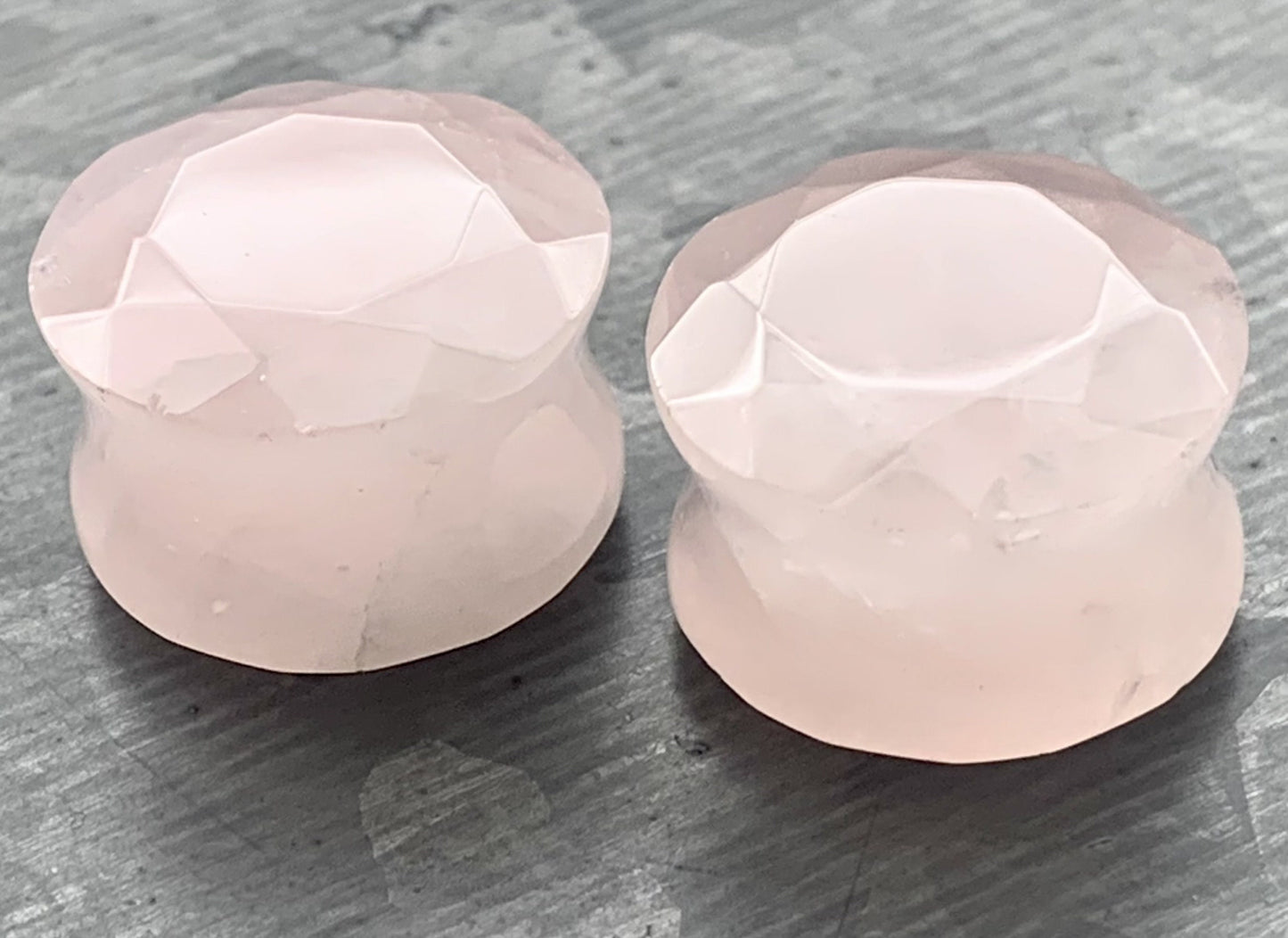 PAIR of Beautiful Faceted Organic Rose Quartz Stone Double Flare Plugs - Gauges 4g (5mm) through 5/8" (16mm) available!
