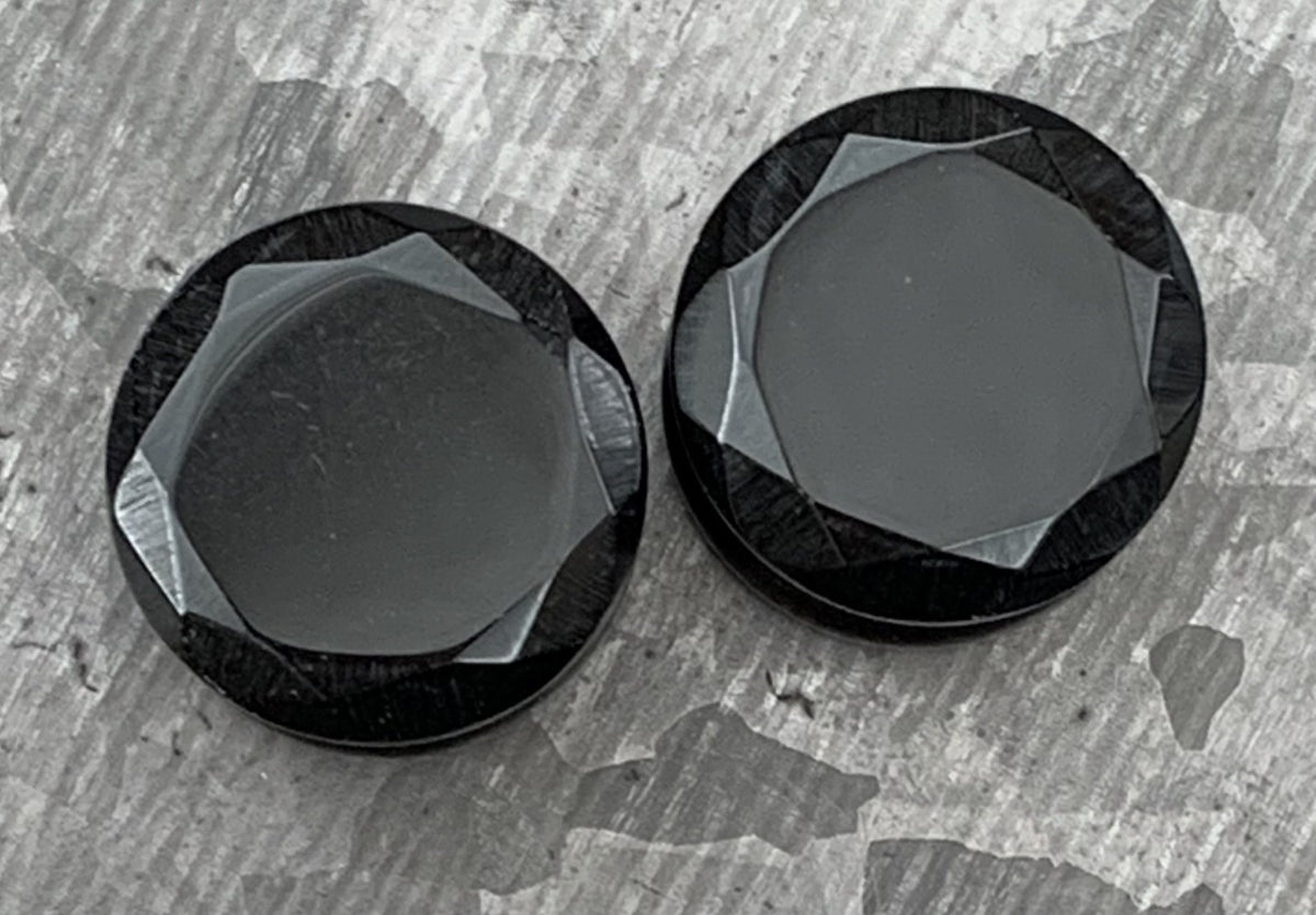 PAIR of Unique Faceted Organic Black Agate Stone Double Flare Plugs - Gauges 4g (5mm) through 5/8" (16mm) available!