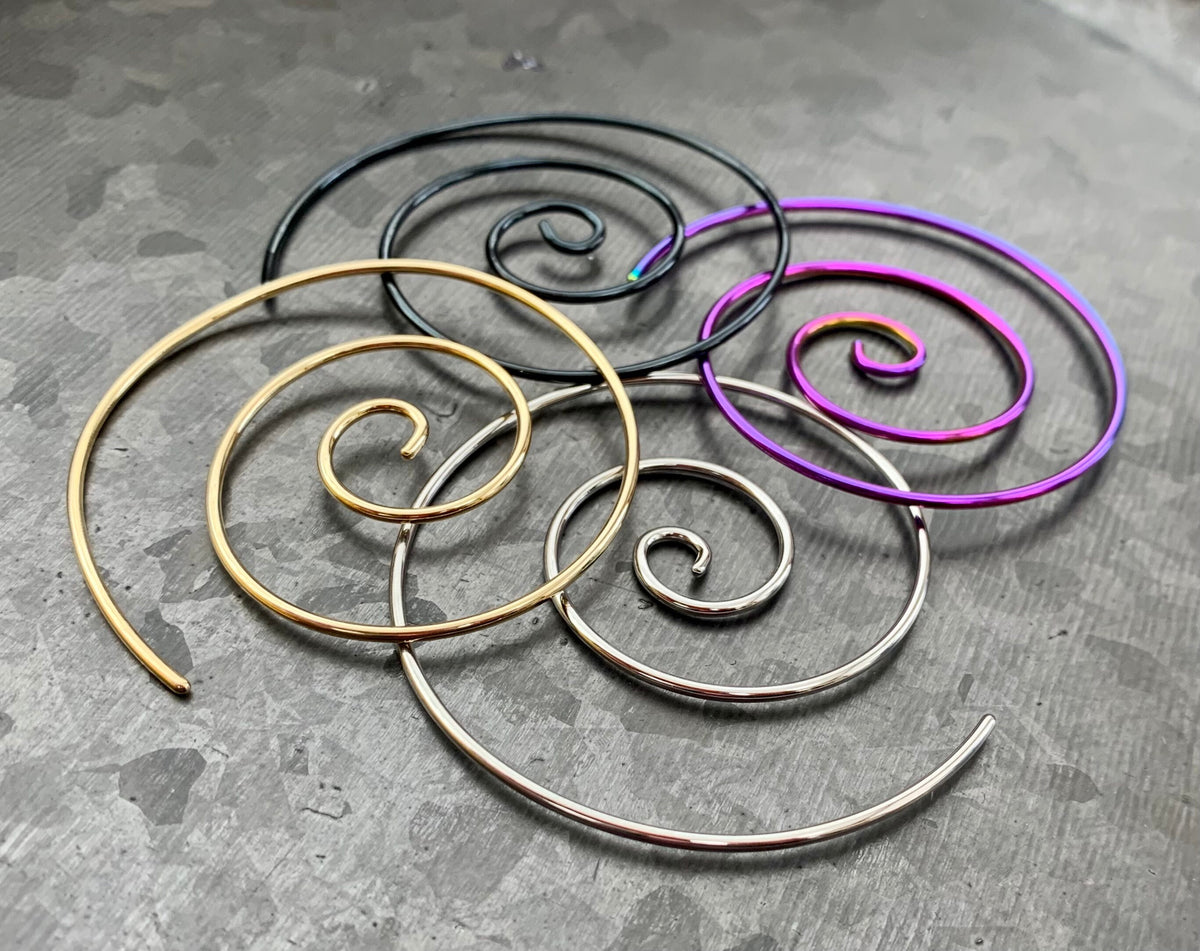 PAIR of Unique Large Steel Spiral Coiled Tapers - Gauges 14g (1.6mm) and 16g (1.2mm) available!