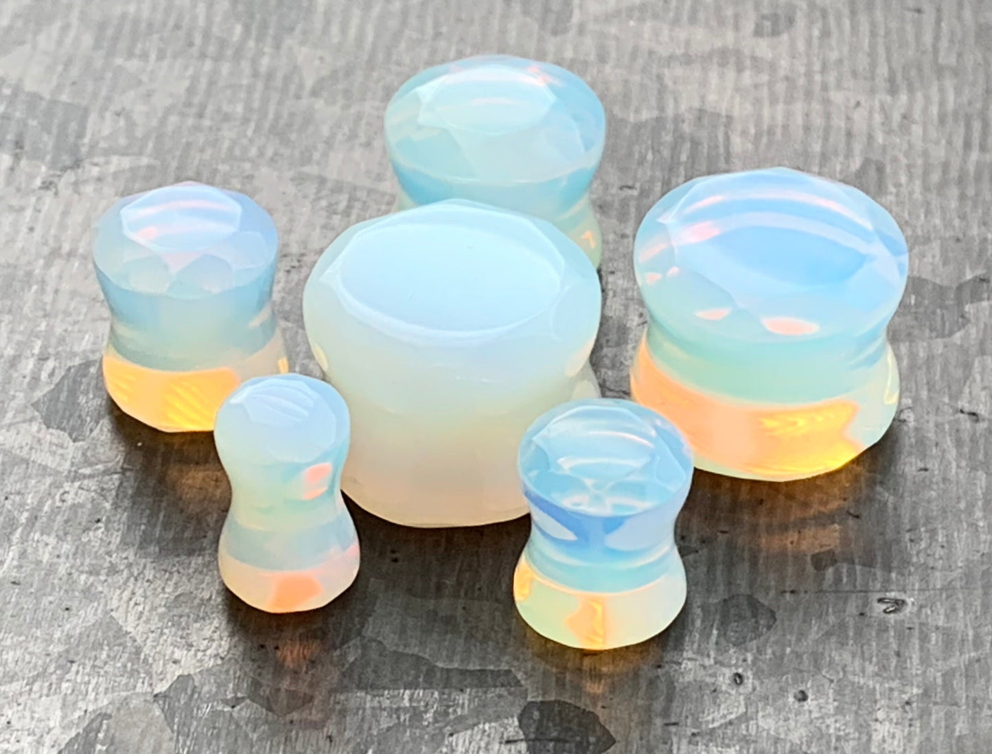 PAIR of Stunning Faceted Organic Opalite Stone Double Flare Plugs - Gauges 4g (5mm) through 14mm) available!