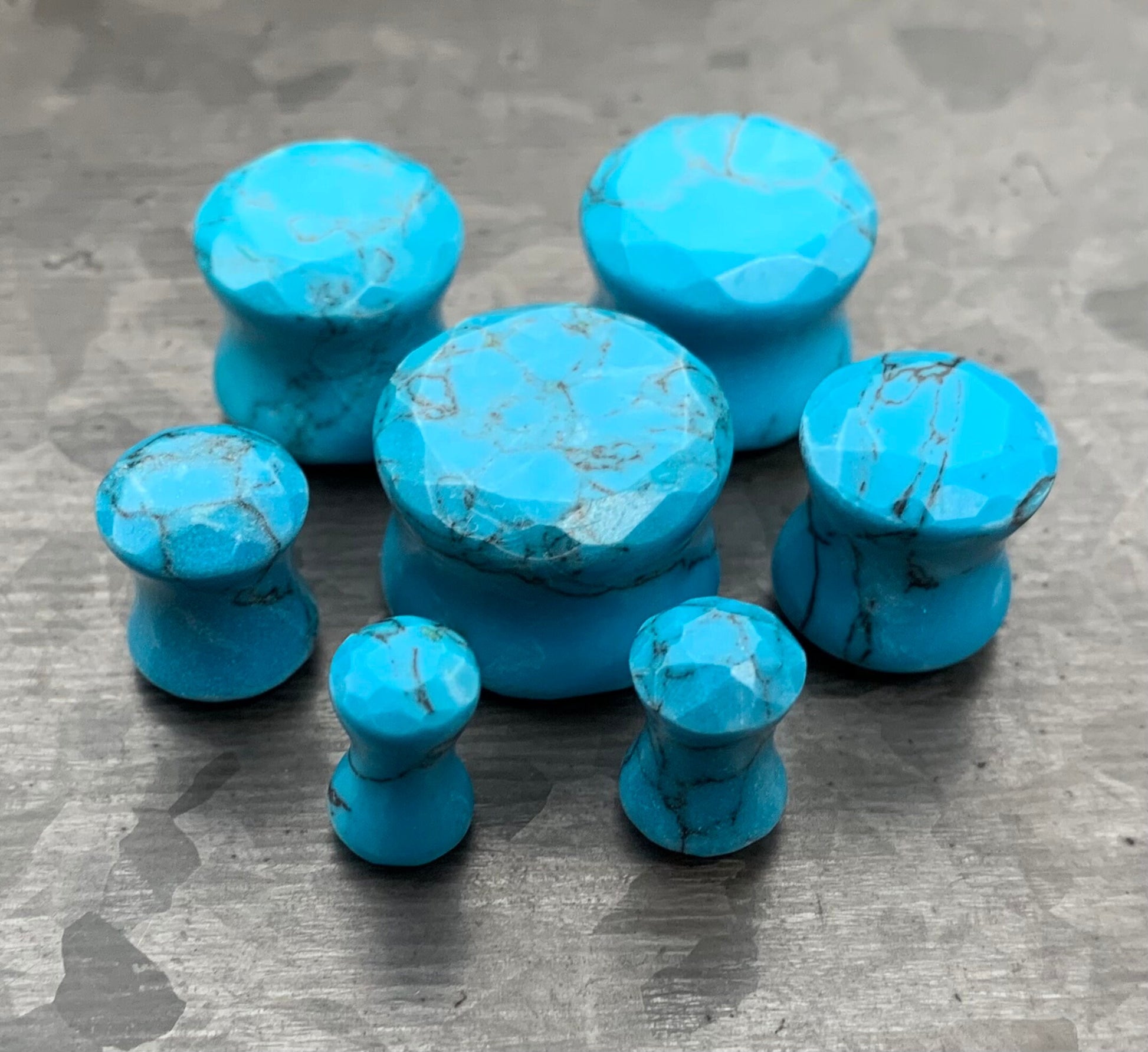 PAIR of Stunning Faceted Organic Turquoise Stone Double Flare Plugs - Gauges 4g (5mm) through 5/8" (16mm) available!