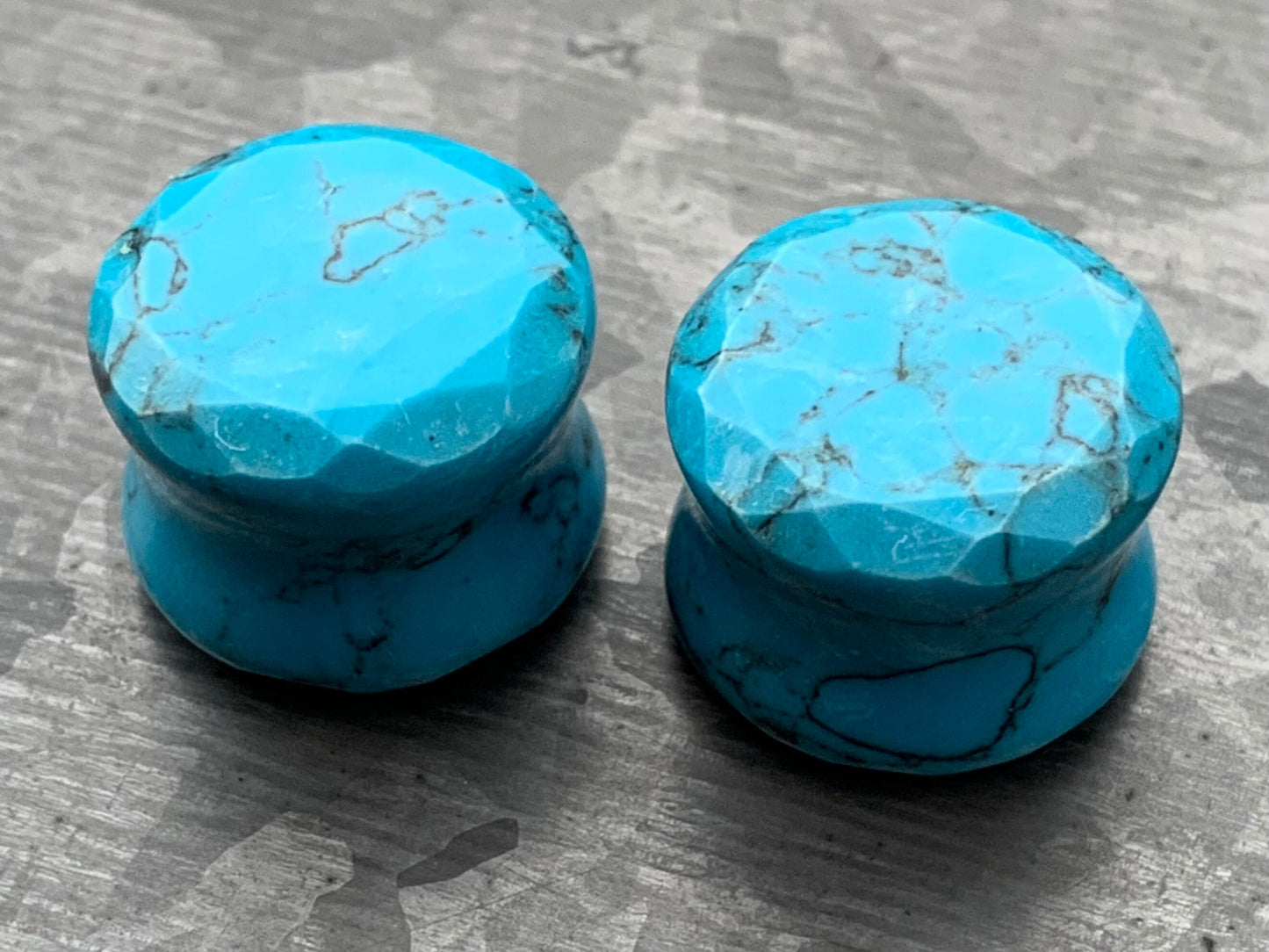 PAIR of Stunning Faceted Organic Turquoise Stone Double Flare Plugs - Gauges 4g (5mm) through 5/8" (16mm) available!