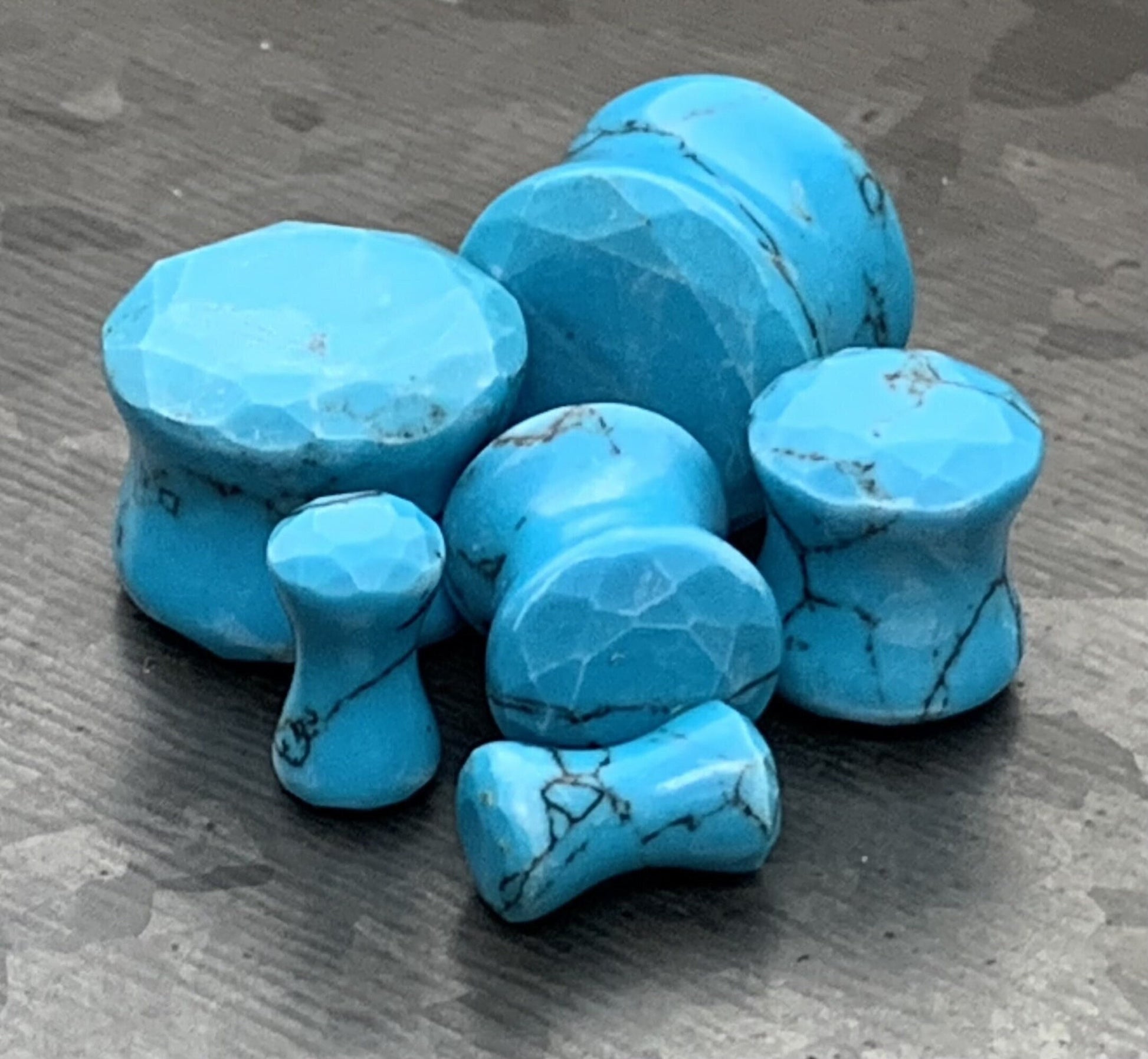 PAIR of Stunning Faceted Organic Turquoise Stone Double Flare Plugs - Gauges 4g (5mm) through 5/8" (16mm) available!