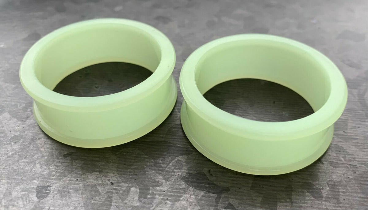 PAIR of Unique Glow in the Dark Silicone Double Flare Tunnels - Gauges 1&1/8" (29mm) up to 2" (51mm) available!