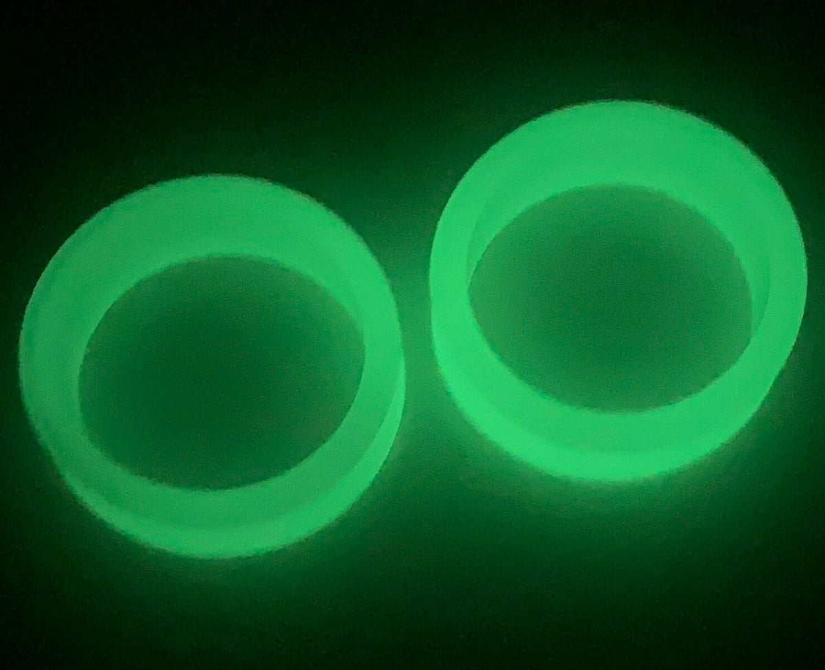PAIR of Unique Glow in the Dark Silicone Double Flare Tunnels - Gauges 1&1/8" (29mm) up to 2" (51mm) available!