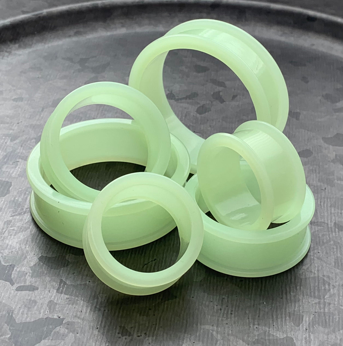 PAIR of Unique Glow in the Dark Silicone Double Flare Tunnels - Gauges 1&1/8" (29mm) up to 2" (51mm) available!
