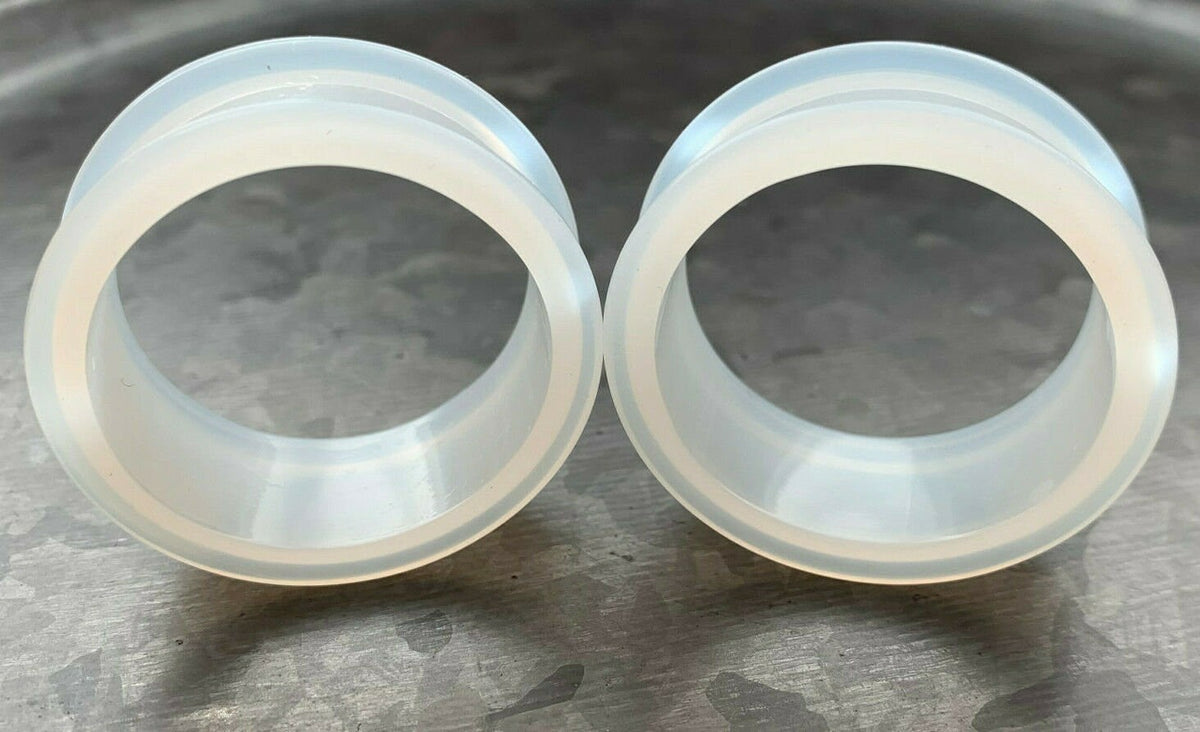 PAIR of Clear Double Flare Silicone Tunnel/Plugs - Gauges 2g (6.5mm) up to 2" (50mm) available!