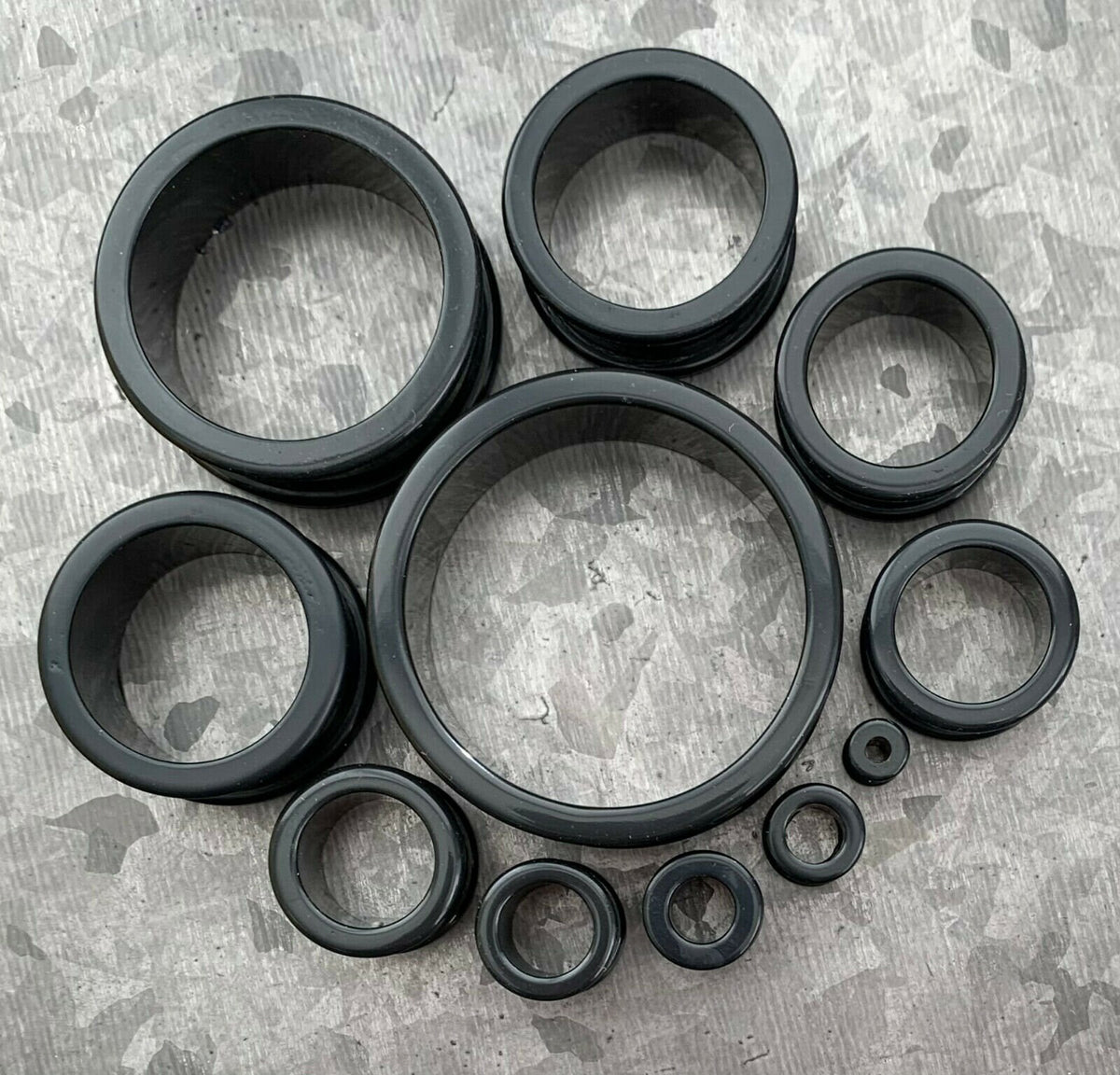 PAIR of Midnight Black Solid Silicone Double Flare Tunnels
