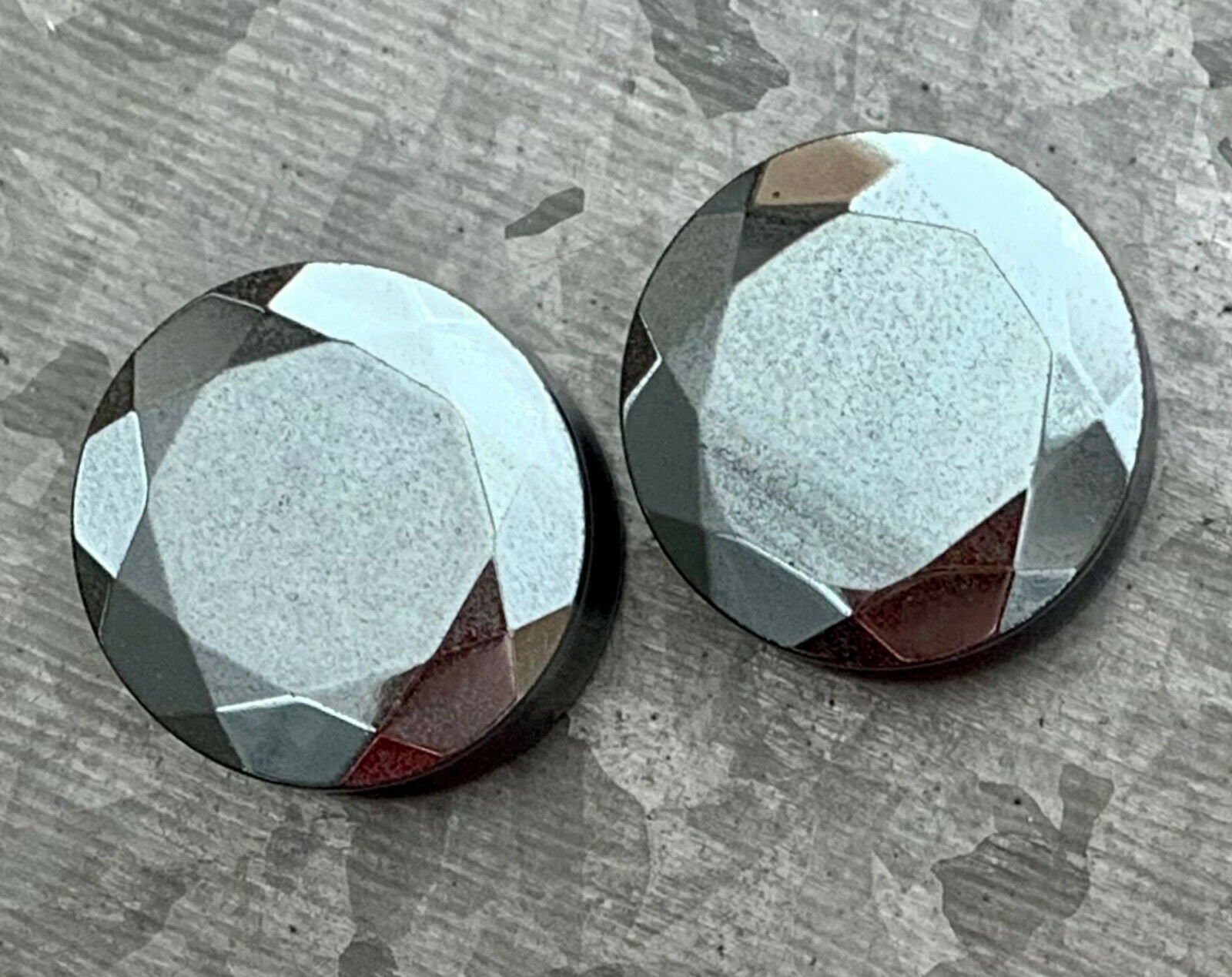 PAIR of Stunning Faceted Hematite Organic Stone Double Flare Plugs - Gauges 2g (6.5mm) up to 1" (25mm) available!