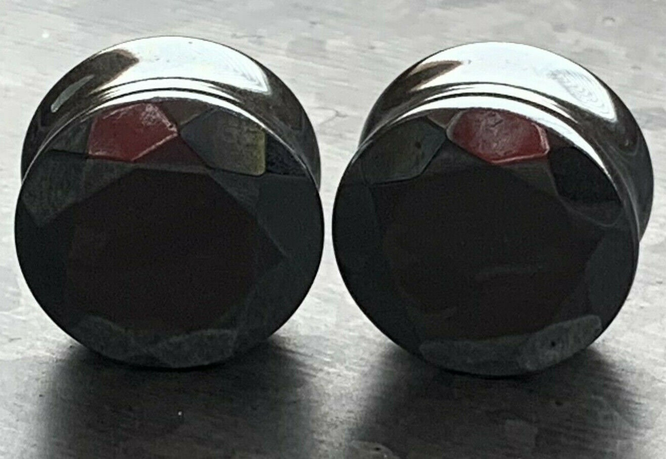PAIR of Stunning Faceted Hematite Organic Stone Double Flare Plugs - Gauges 2g (6.5mm) up to 1" (25mm) available!