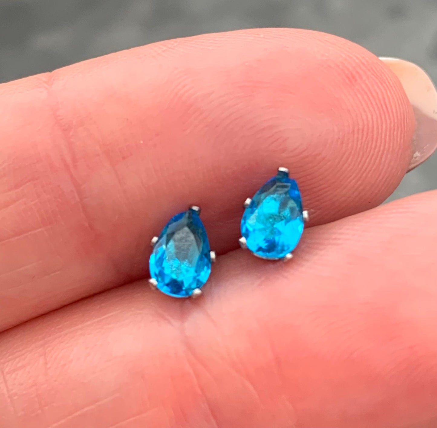 PAIR of Stunning Hypoallergenic Aqua CZ Gem Teardrop Stud Earrings - 3mm, 4mm, 5mm, 6mm & 7mm Gem Size Available!