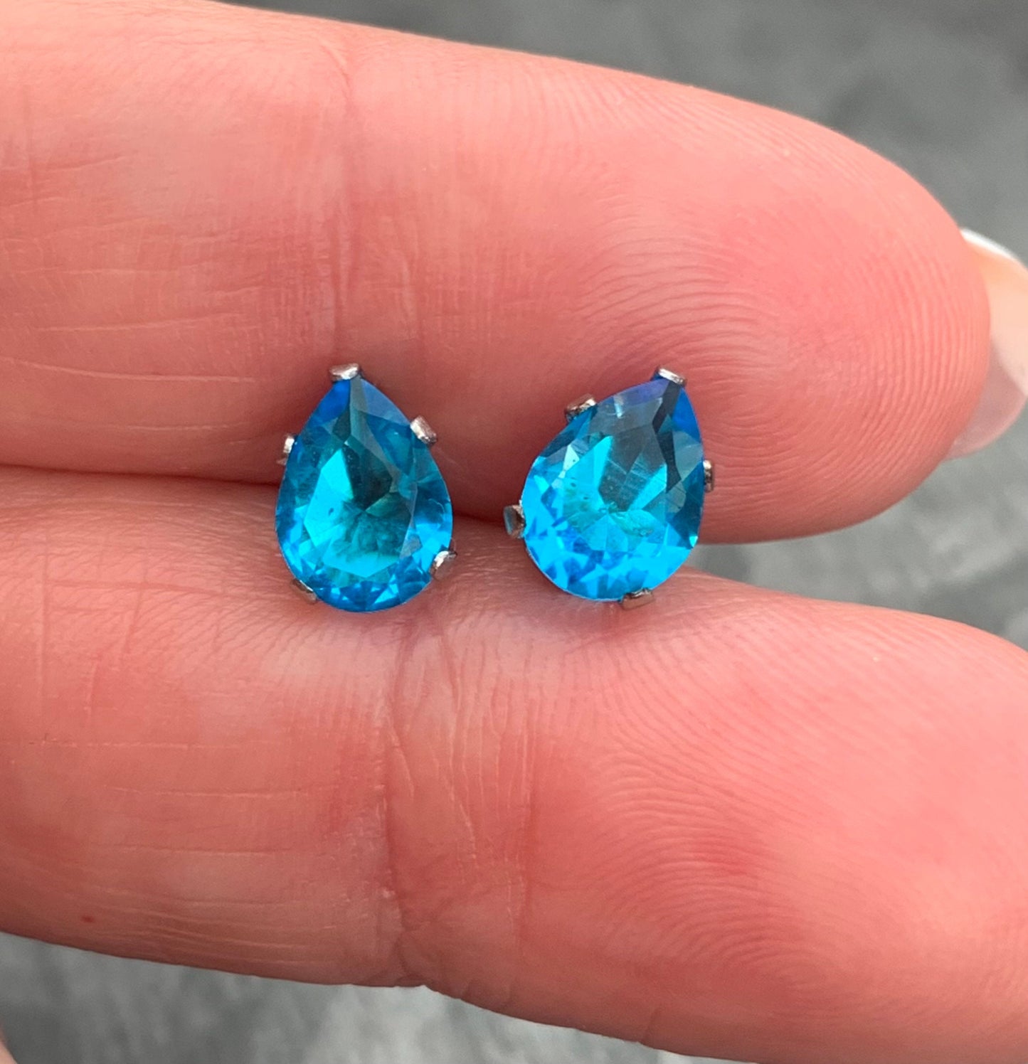 PAIR of Stunning Hypoallergenic Aqua CZ Gem Teardrop Stud Earrings - 3mm, 4mm, 5mm, 6mm & 7mm Gem Size Available!