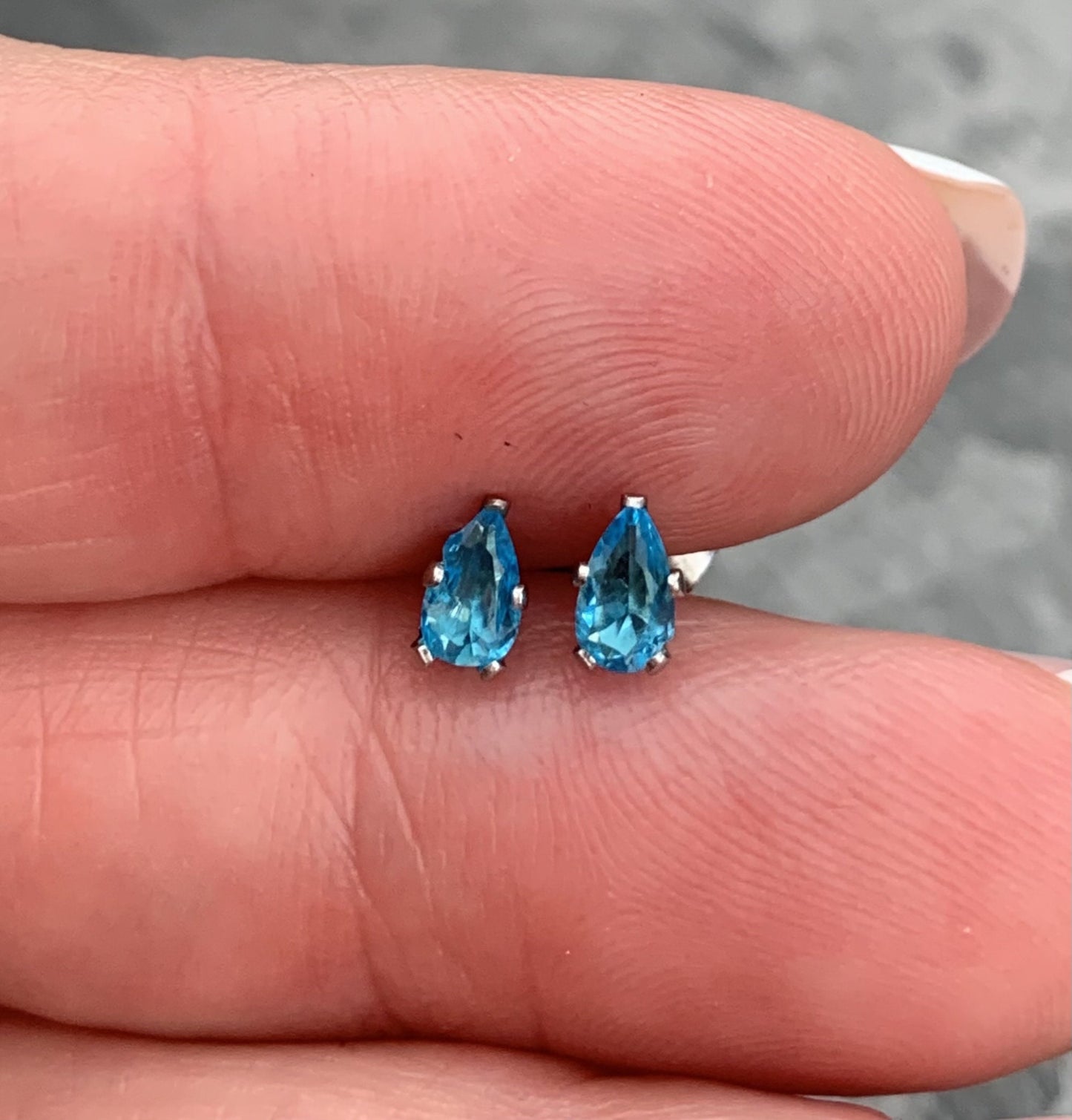 PAIR of Stunning Hypoallergenic Aqua CZ Gem Teardrop Stud Earrings - 3mm, 4mm, 5mm, 6mm & 7mm Gem Size Available!