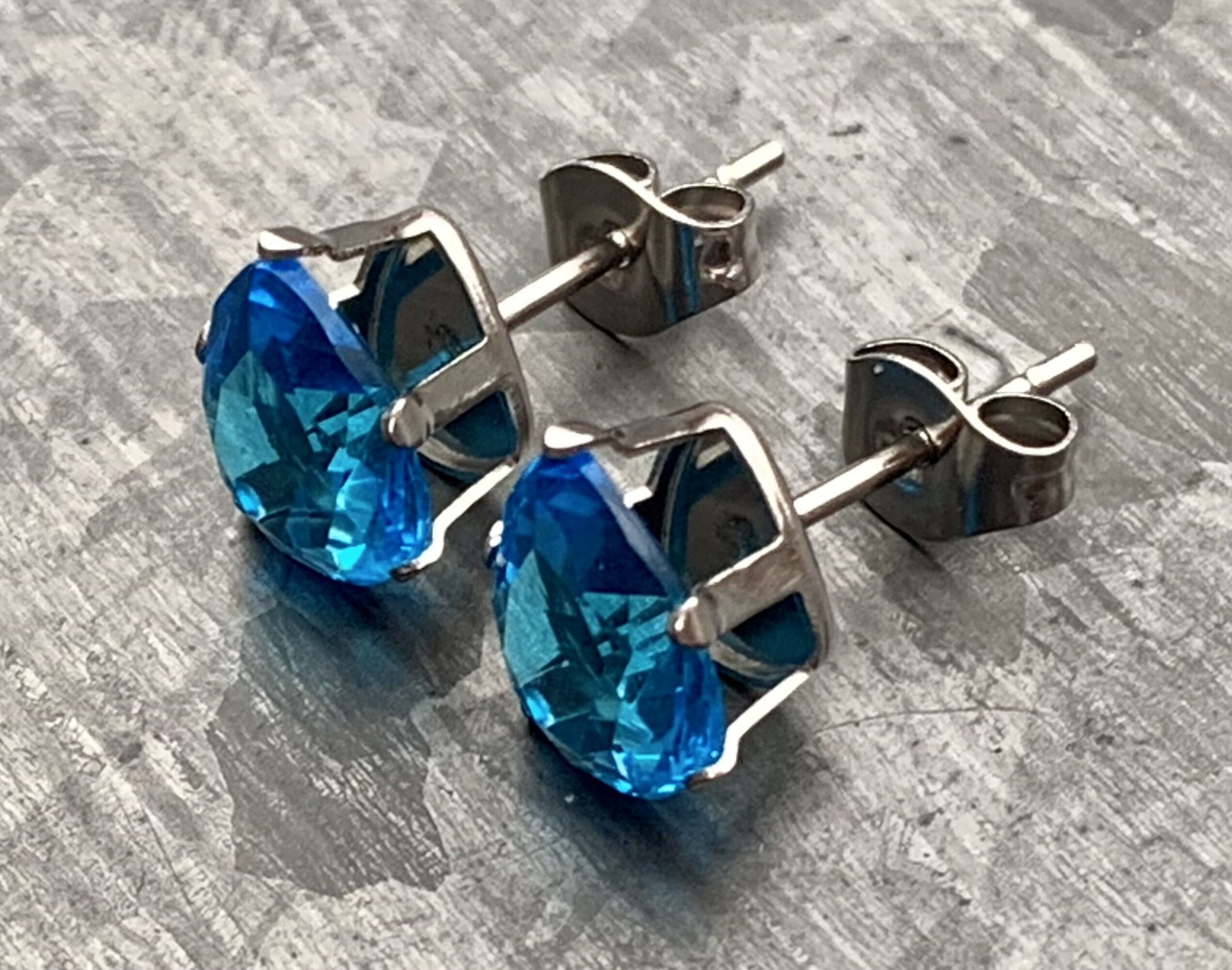 PAIR of Stunning Hypoallergenic Aqua CZ Gem Teardrop Stud Earrings - 3mm, 4mm, 5mm, 6mm & 7mm Gem Size Available!