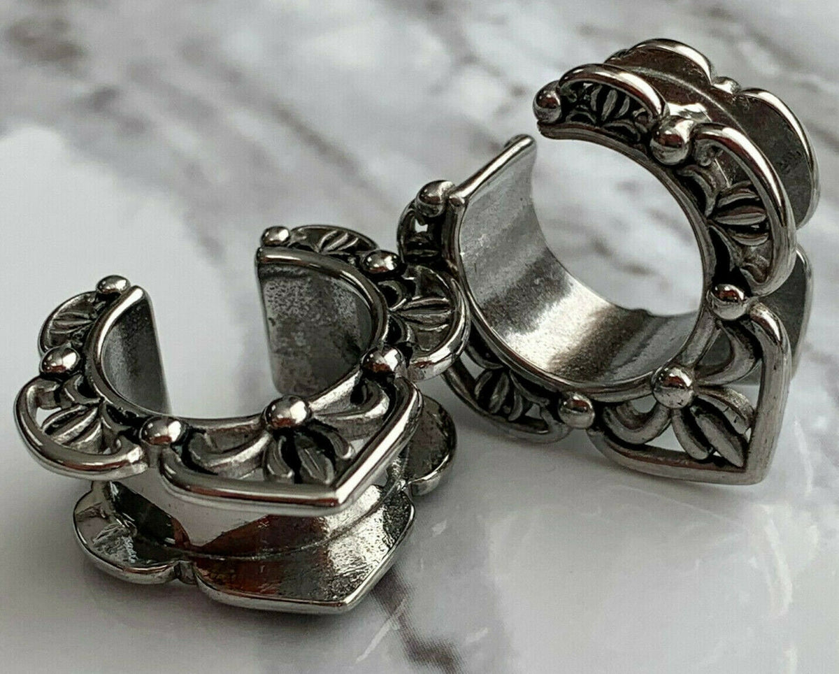 PAIR of Fretwork Ear Spreaders made with 316L ASTM F-138 Surgical Steel Tunnels/Plugs - Gauges 0g (8mm) thru 5/8" (16mm) available!