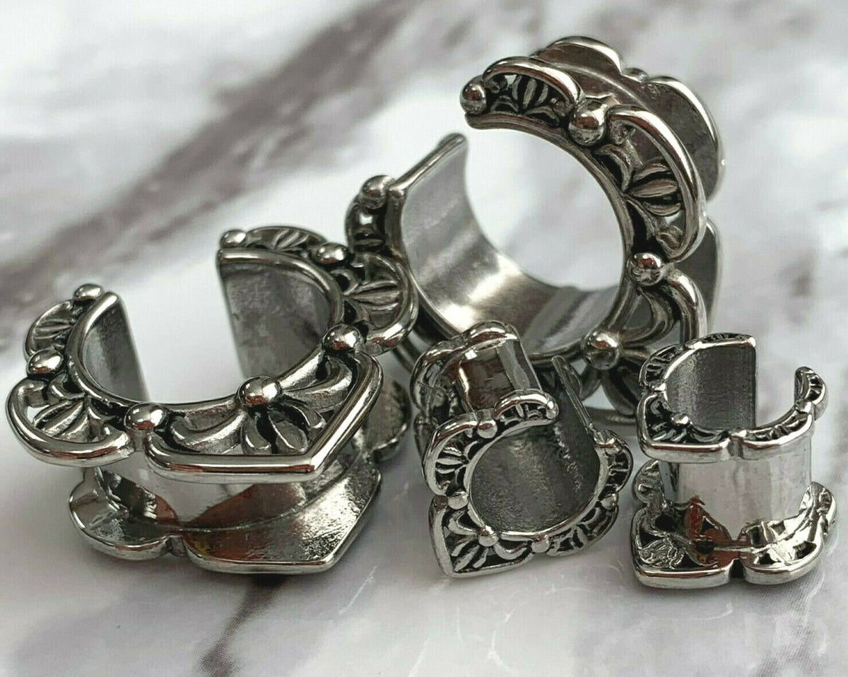 PAIR of Fretwork Ear Spreaders made with 316L ASTM F-138 Surgical Steel Tunnels/Plugs - Gauges 0g (8mm) thru 5/8" (16mm) available!