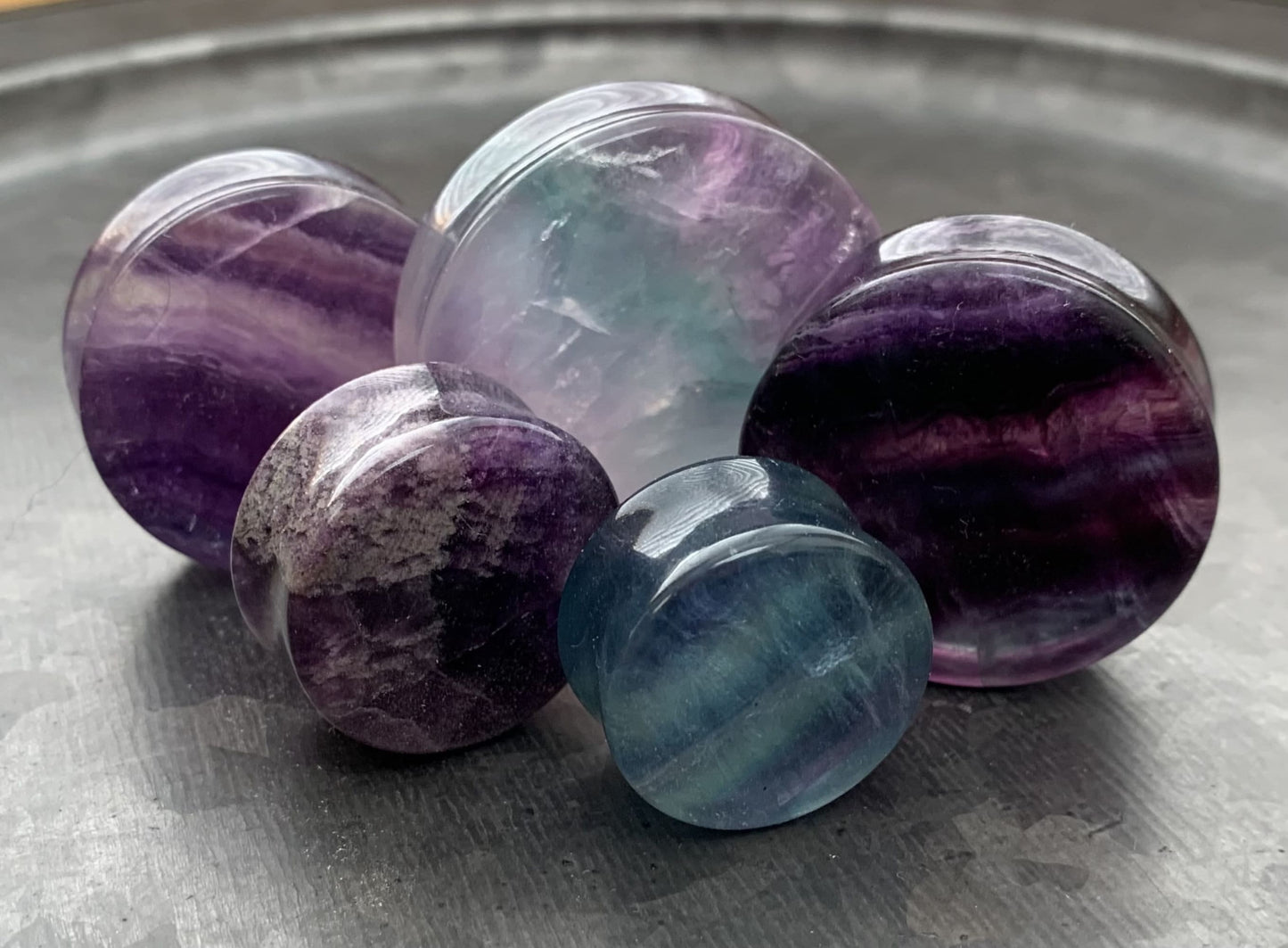 PAIR of 7/8" (22mm) Unique Rainbow Fluorite Stone Plugs - You Choose Your Exact Pair!