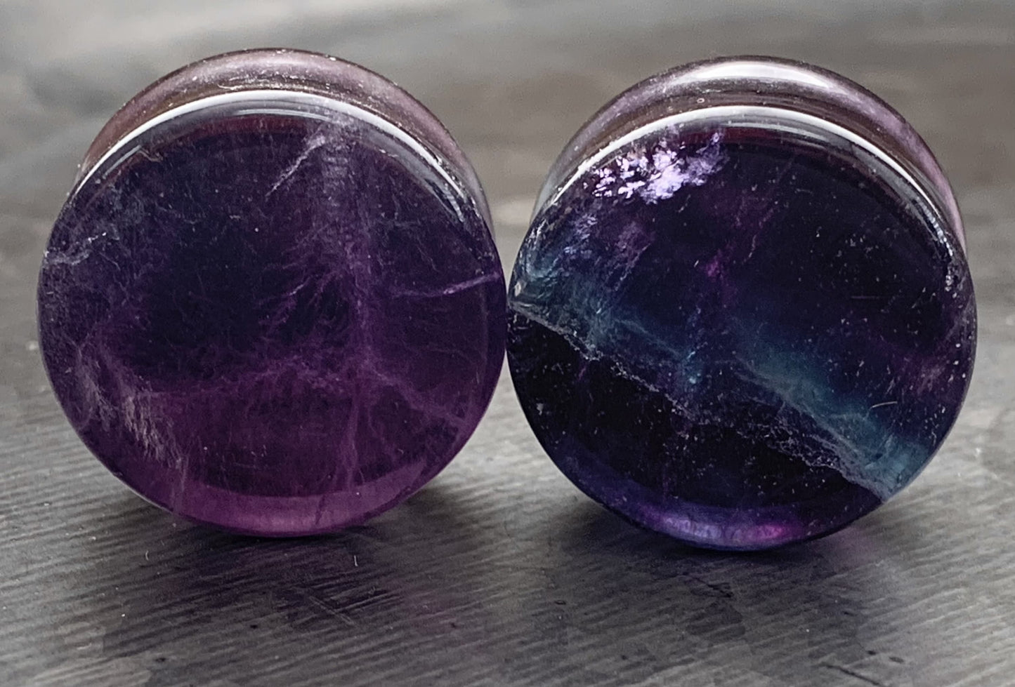 PAIR of 7/8" (22mm) Unique Rainbow Fluorite Stone Plugs - You Choose Your Exact Pair!