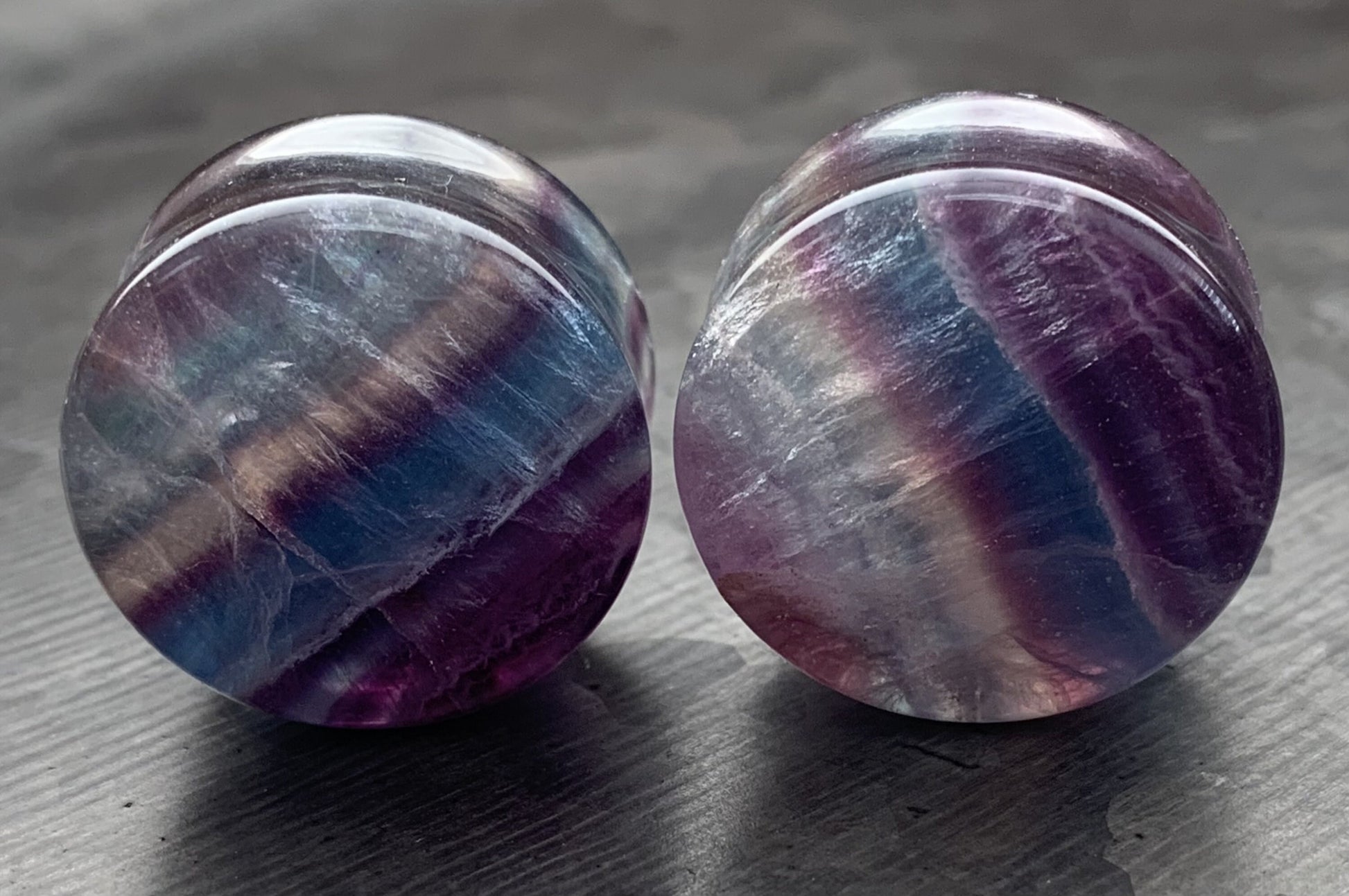 PAIR of 7/8" (22mm) Unique Rainbow Fluorite Stone Plugs - You Choose Your Exact Pair!