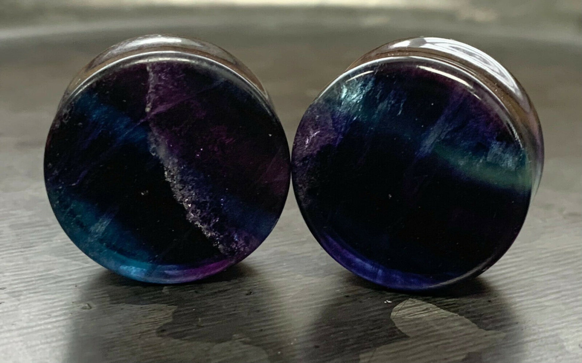 PAIR of 1" (25mm) Unique Rainbow Fluorite Stone Plugs - You Choose Your Exact Pair!