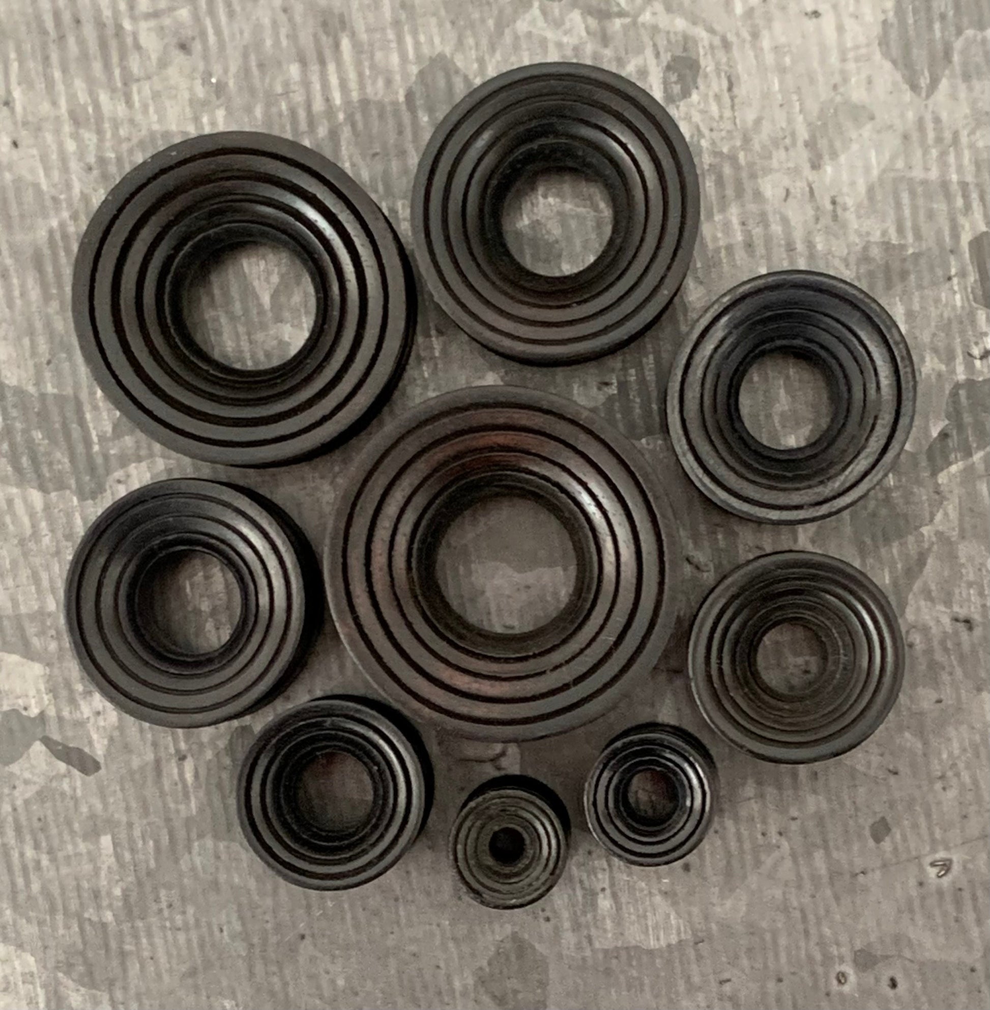 PAIR of Unique Organic Ebony Wood Concave Grooves Tunnels - Gauges 2g (6mm) up to 1" (25mm) available!