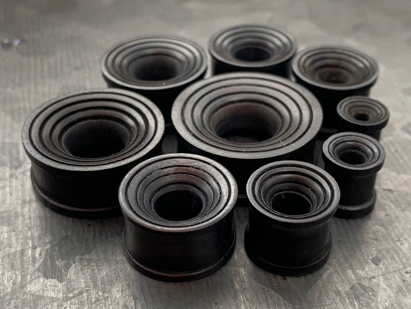 PAIR of Unique Organic Ebony Wood Concave Grooves Tunnels - Gauges 2g (6mm) up to 1" (25mm) available!