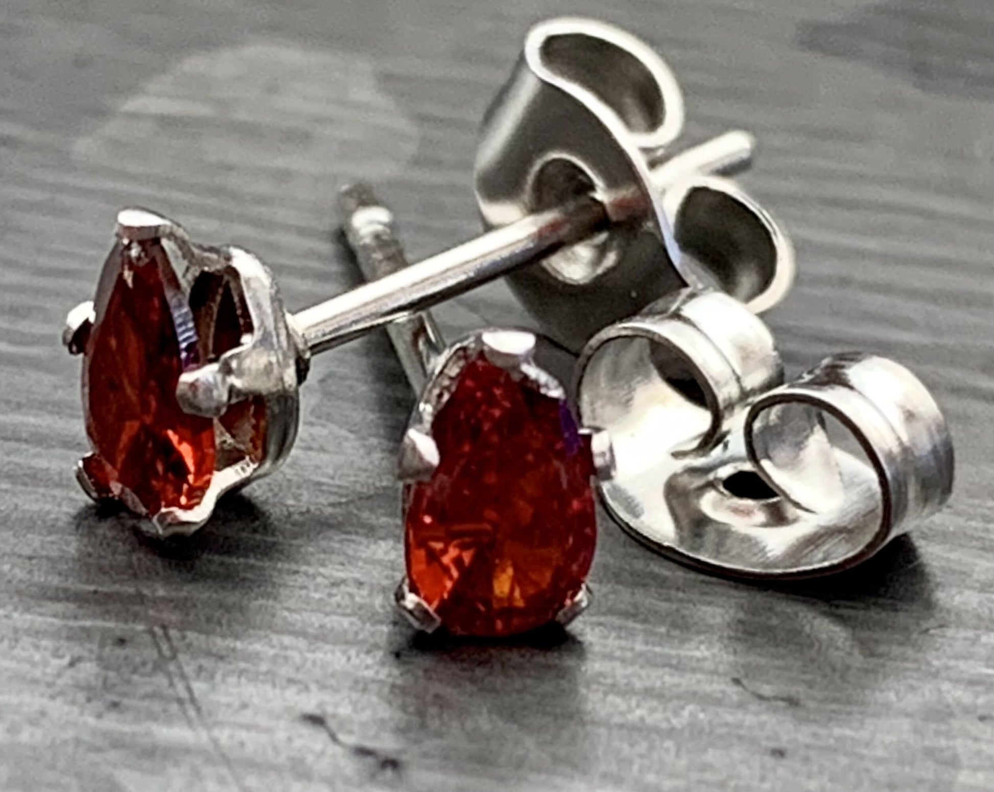 PAIR of Stunning Hypoallergenic Red CZ Gem Teardrop Stud Earrings - 3mm, 4mm, 5mm, 6mm & 7mm Gem Size Available!