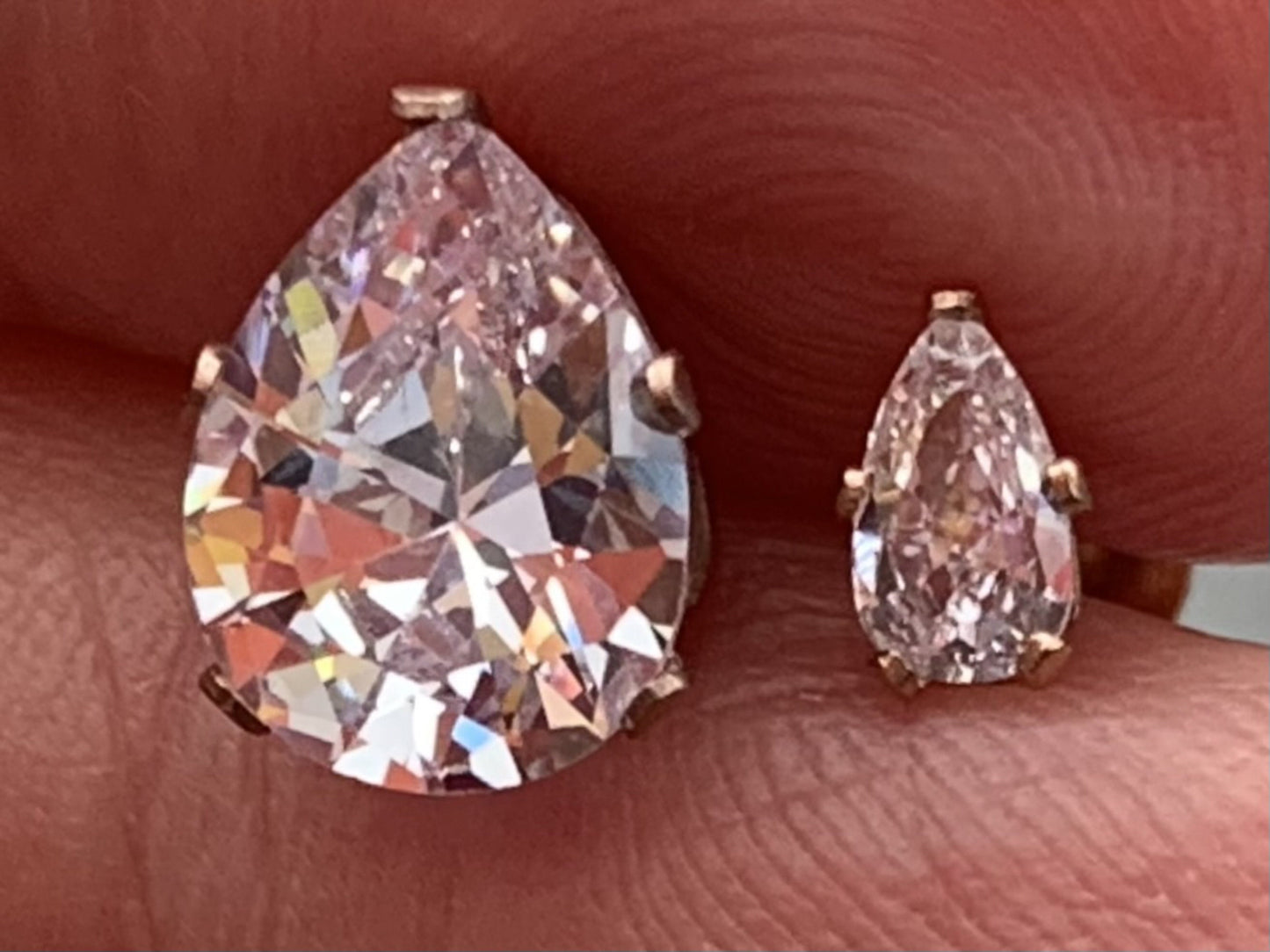 PAIR of Beautiful Hypoallergenic Clear CZ Gem Teardrop Rose Gold Stud Earrings - 3mm, 4mm, 5mm, 6mm & 7mm Gem Size Available!