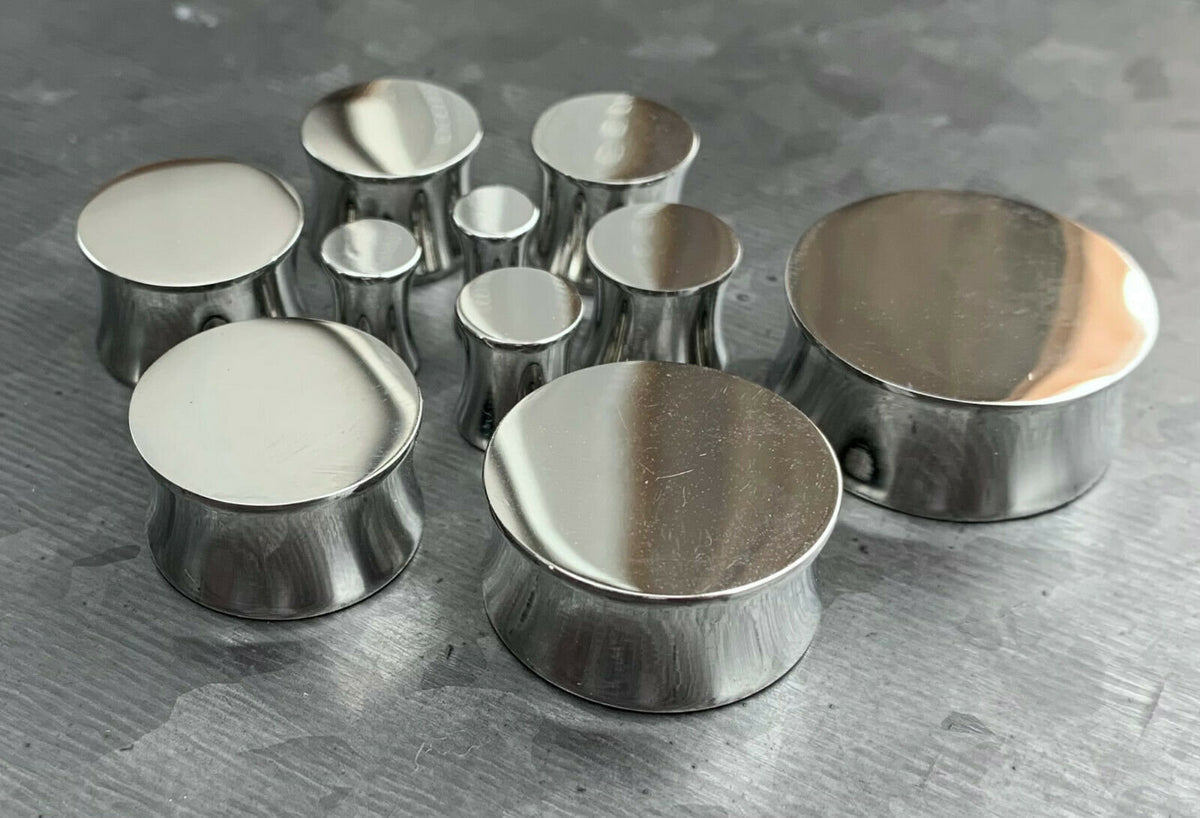 PAIR of Stunning Hand Polished Solid 316L Surgical Steel Double Flare Saddle Plugs - Gauges 4g (5mm) thru 1" (25mm) available!