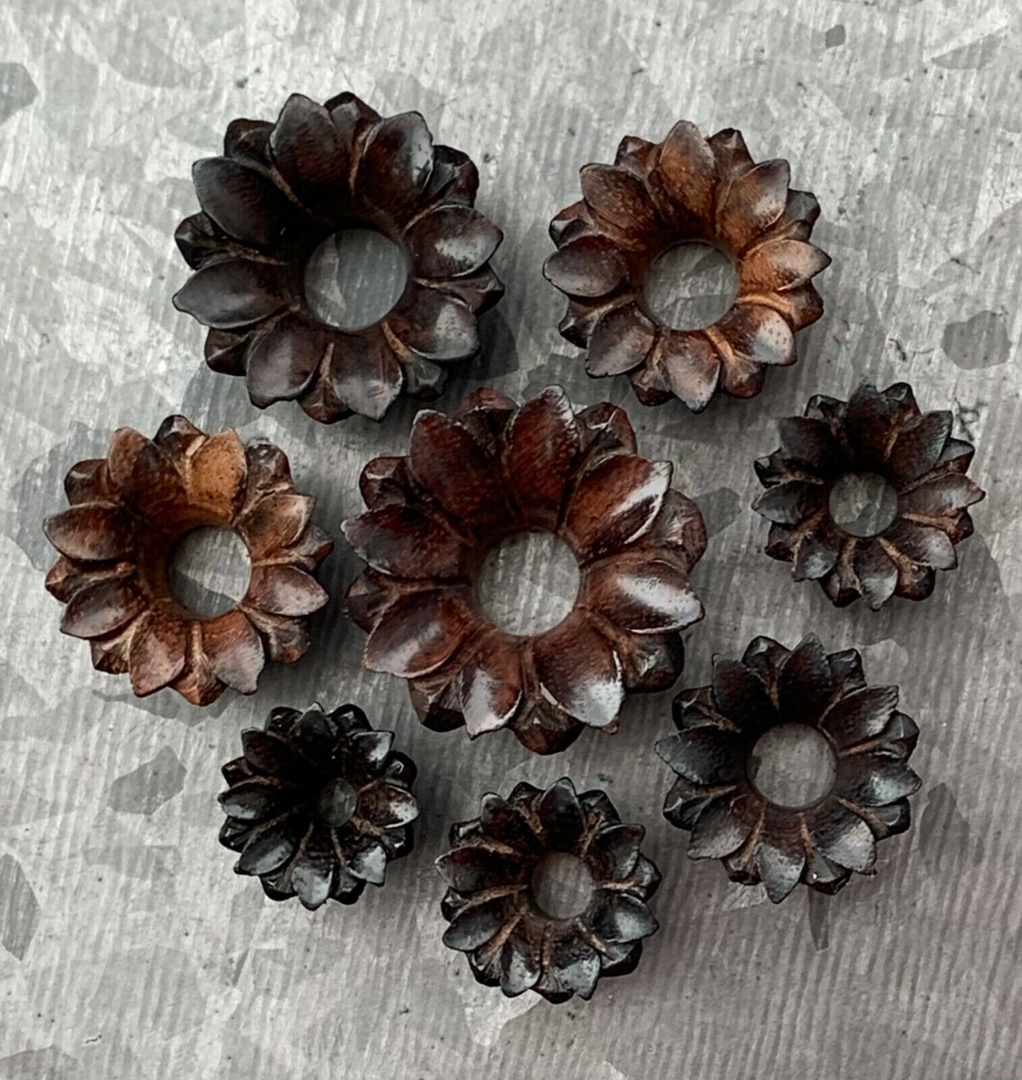 PAIR of Beautiful Lotus Flower Organic Sono Wood Plugs - Gauges 0g (8mm) thru 3/4" (19mm) available!