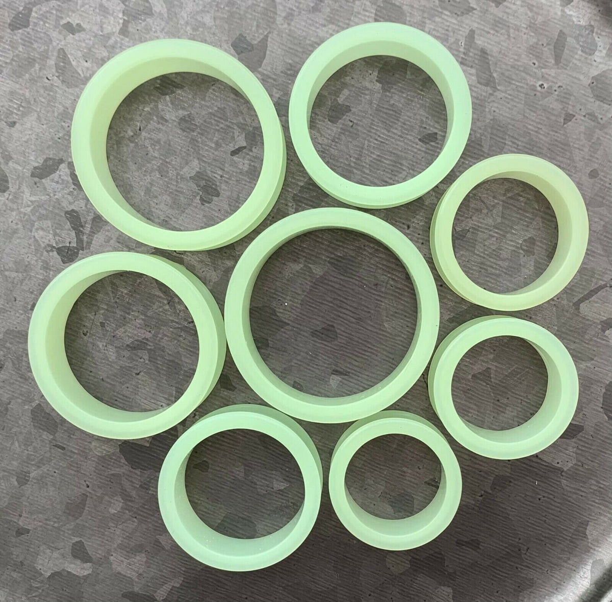 PAIR of Unique Glow in the Dark Silicone Double Flare Tunnels - Gauges 1&1/8" (29mm) up to 2" (51mm) available!