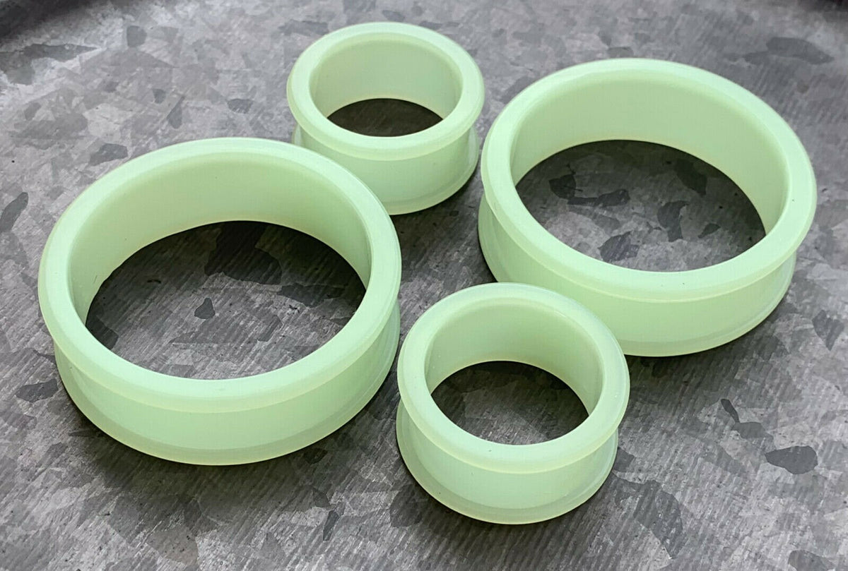 PAIR of Unique Glow in the Dark Silicone Double Flare Tunnels - Gauges 1&1/8" (29mm) up to 2" (51mm) available!