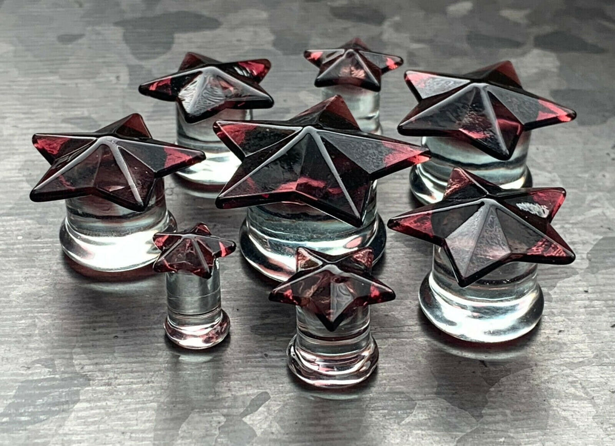 PAIR of Beautiful Purple Glass Star Double Flare Plugs - Gauges 0g (8mm) thru 5/8" (16mm) available!