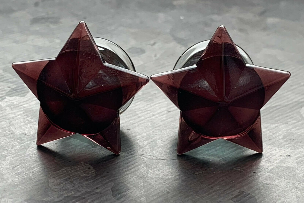 PAIR of Beautiful Purple Glass Star Double Flare Plugs - Gauges 0g (8mm) thru 5/8" (16mm) available!