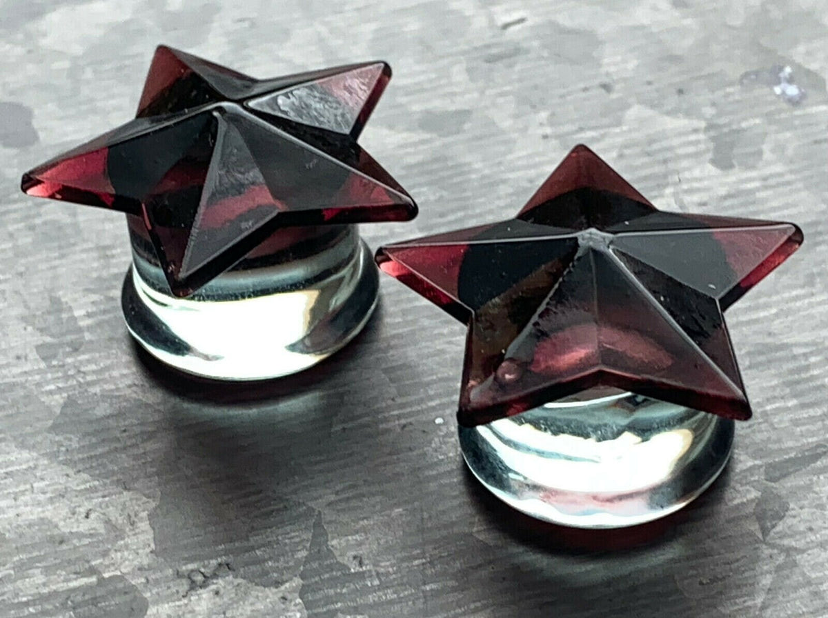 PAIR of Beautiful Purple Glass Star Double Flare Plugs - Gauges 0g (8mm) thru 5/8" (16mm) available!