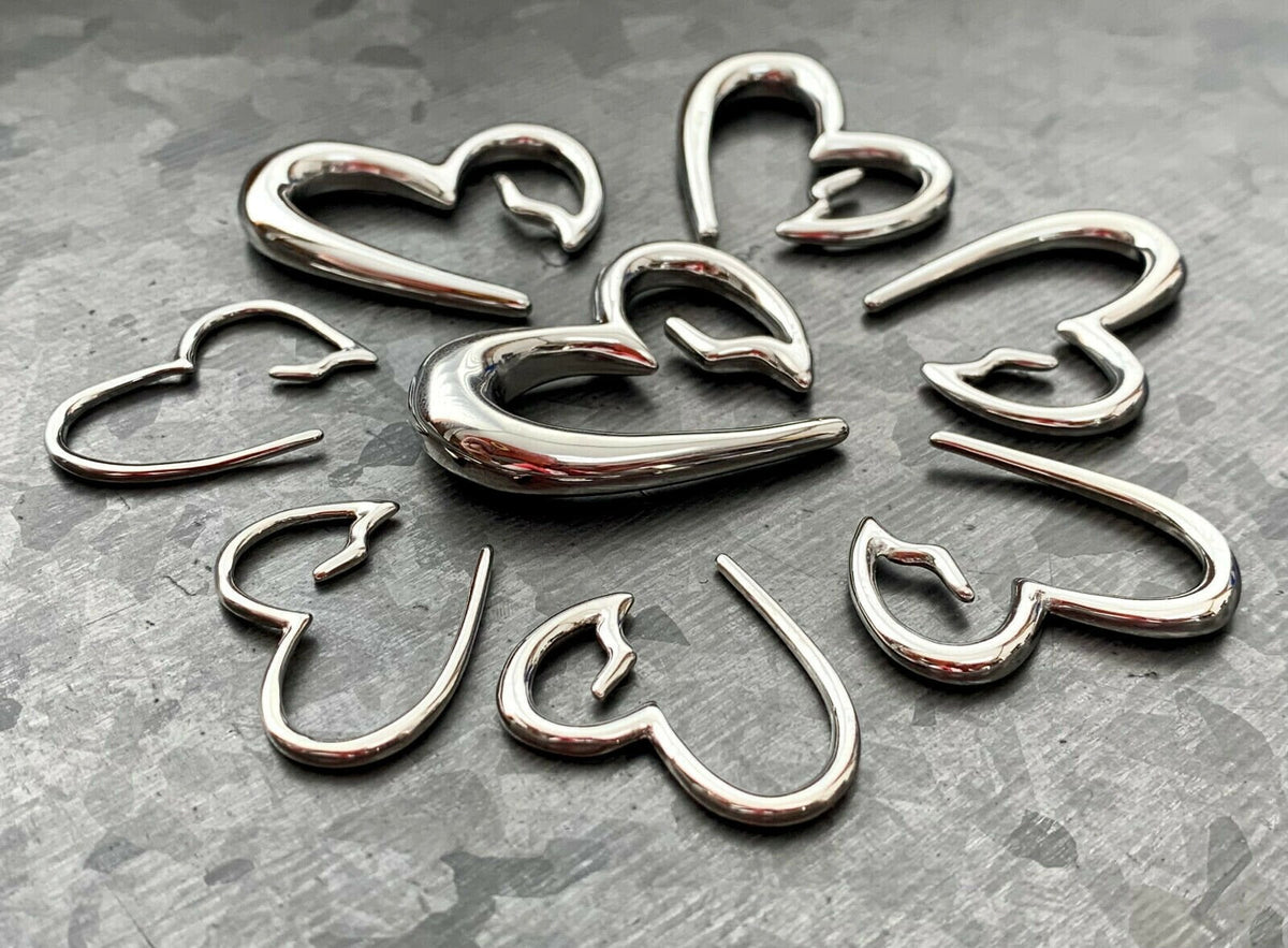 PAIR of Unique Surgical Steel Heart Breaker Tapers 8mm (0g) ONLY!!!!!!!!!!!!!!!!!