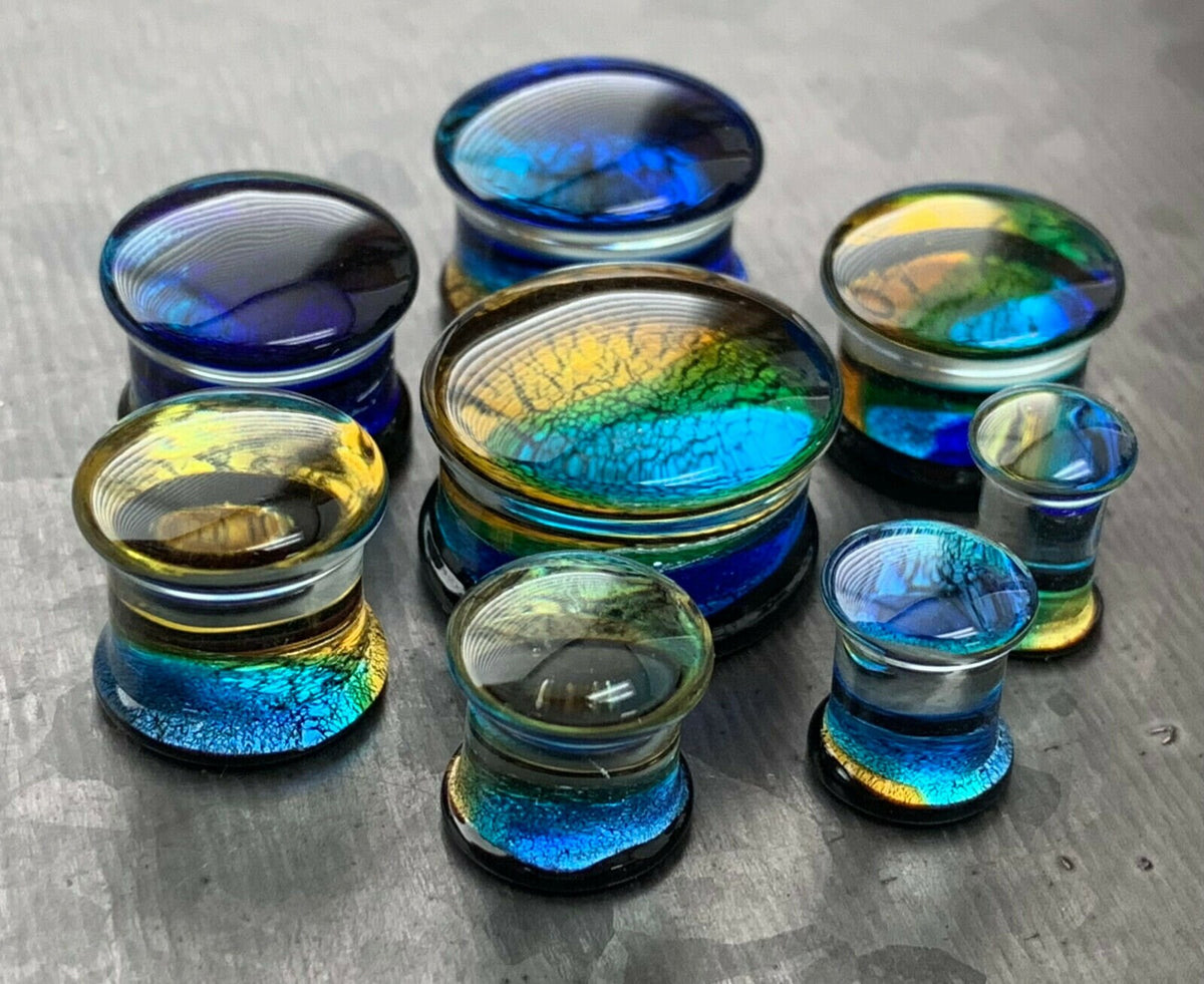 PAIR of Stunning Oceanic Design Glass Double Flare Plugs - Gauges 2g (6mm) up to 3/4" (19mm) available!
