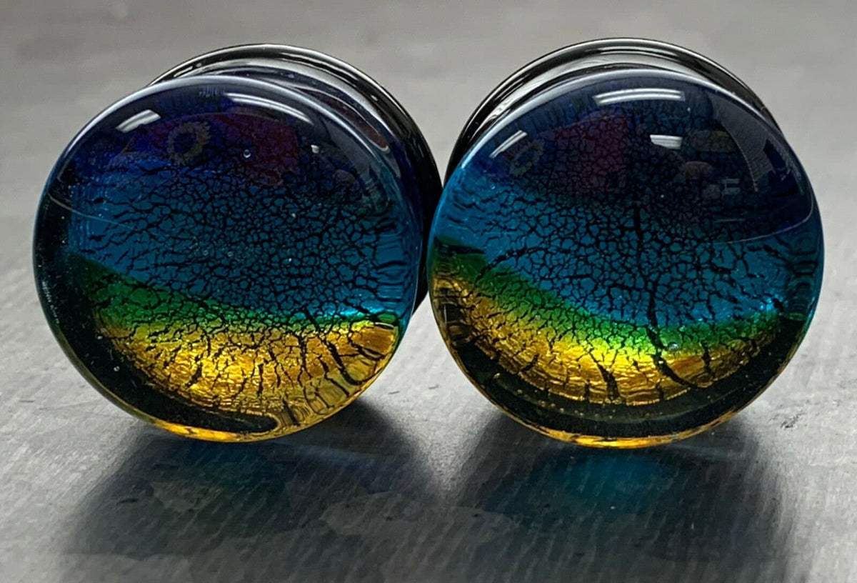 PAIR of Stunning Oceanic Design Glass Double Flare Plugs - Gauges 2g (6mm) up to 3/4" (19mm) available!