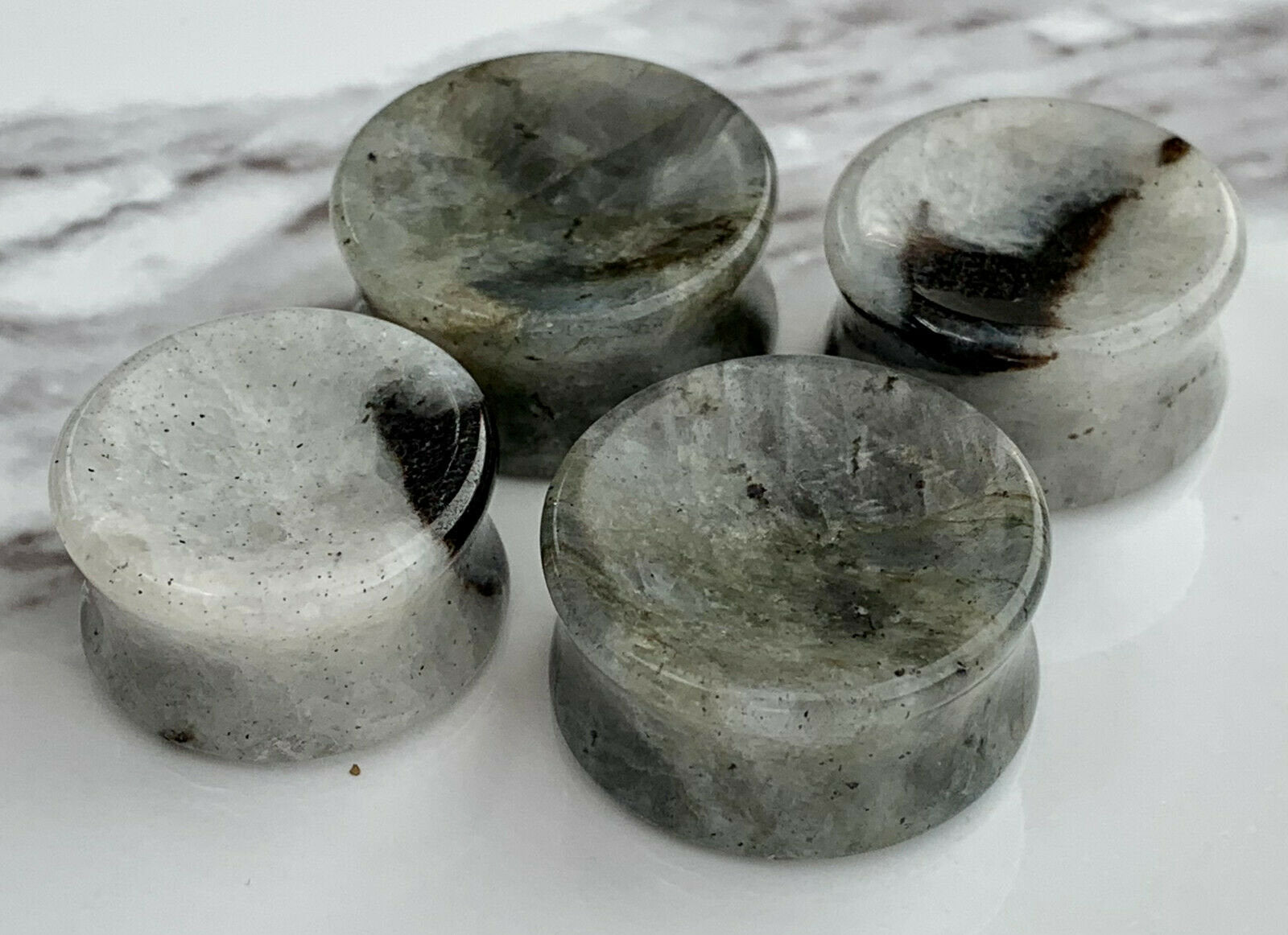 PAIR of Unique Organic Concave Labradorite Natural Double Flare Stone Plugs - Gauges 2g (6mm) thru 1" (25mm) available!