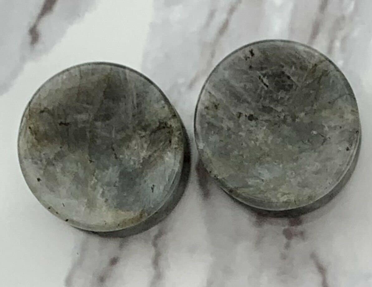 PAIR of Unique Organic Concave Labradorite Natural Double Flare Stone Plugs - Gauges 2g (6mm) thru 1" (25mm) available!