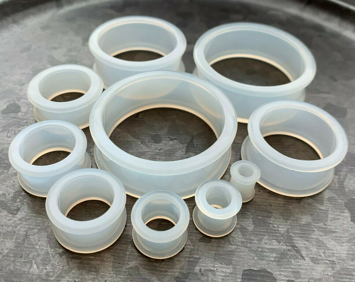 PAIR of Clear Double Flare Silicone Tunnel/Plugs - Gauges 2g (6.5mm) up to 2" (50mm) available!