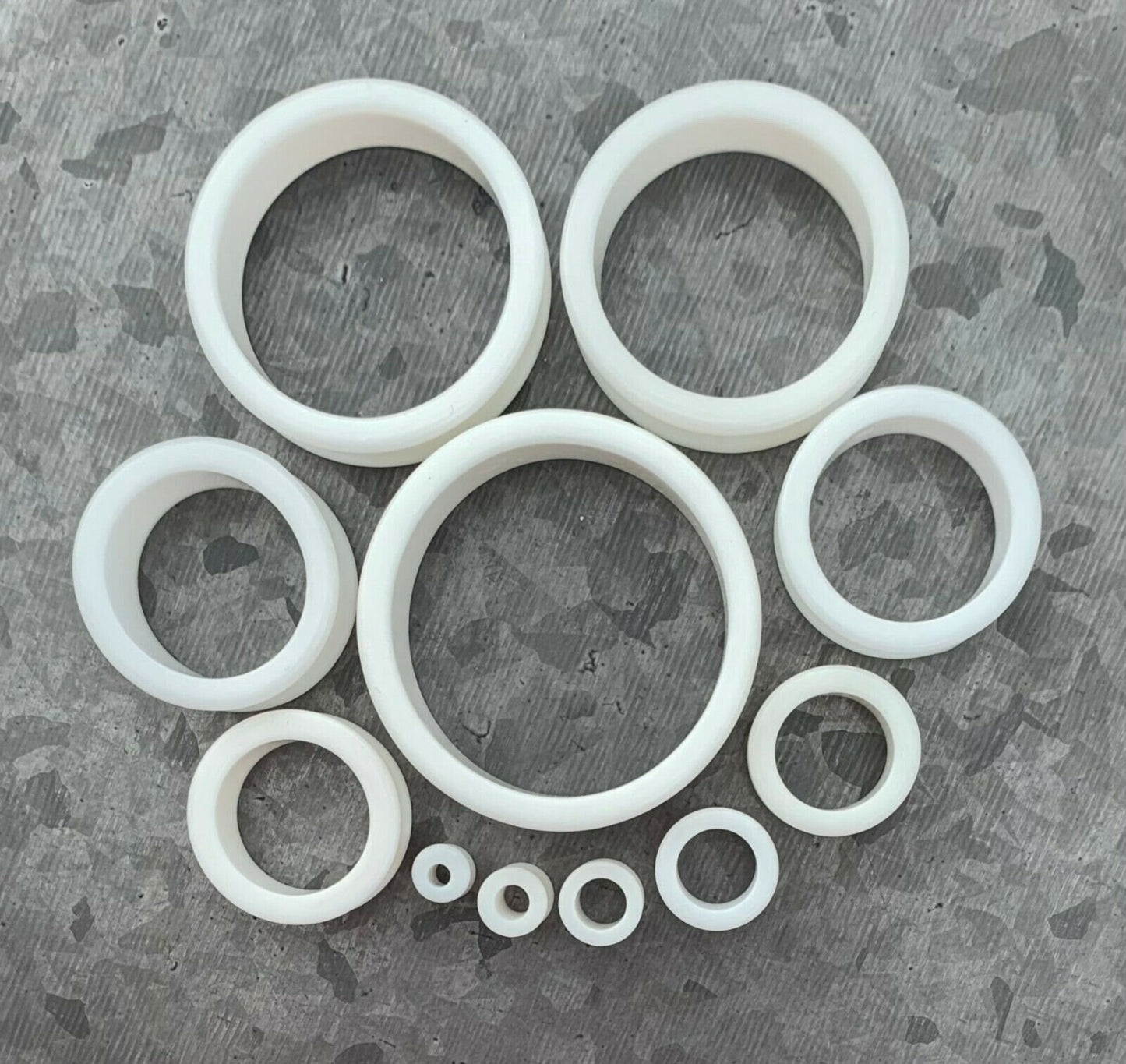 PAIR of Brilliant Bright White Silicone Double Flare Tunnels - Gauges 2g (6mm) up to 2" (51mm) available!