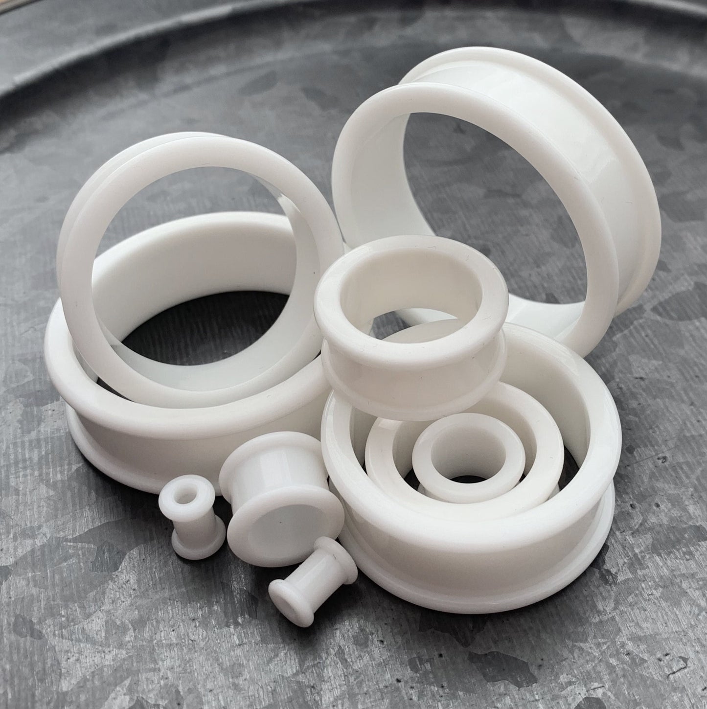 PAIR of Brilliant Bright White Silicone Double Flare Tunnels - Gauges 2g (6mm) up to 2" (51mm) available!